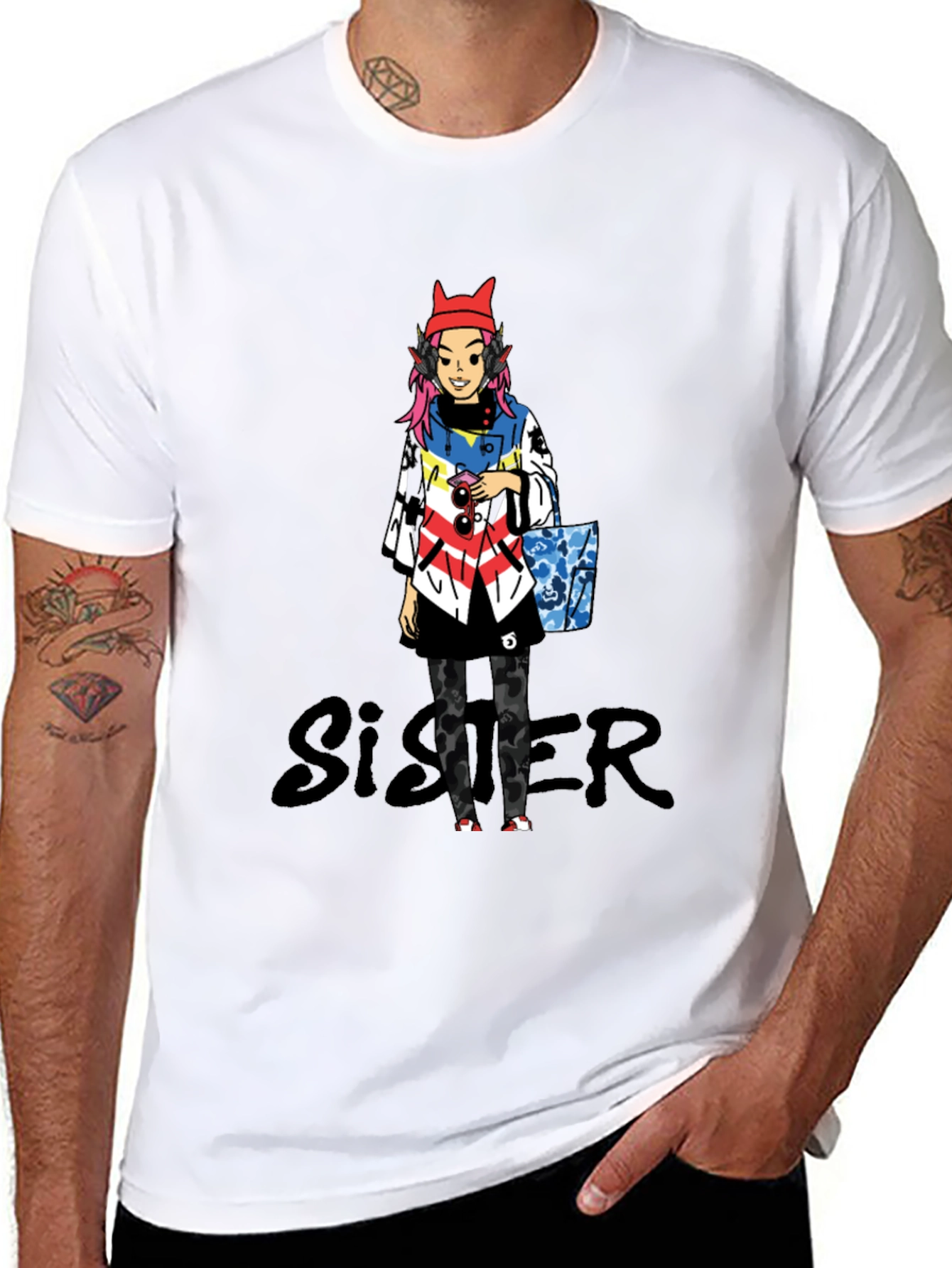 Anime Character Black T-Shirt - Sister Design
