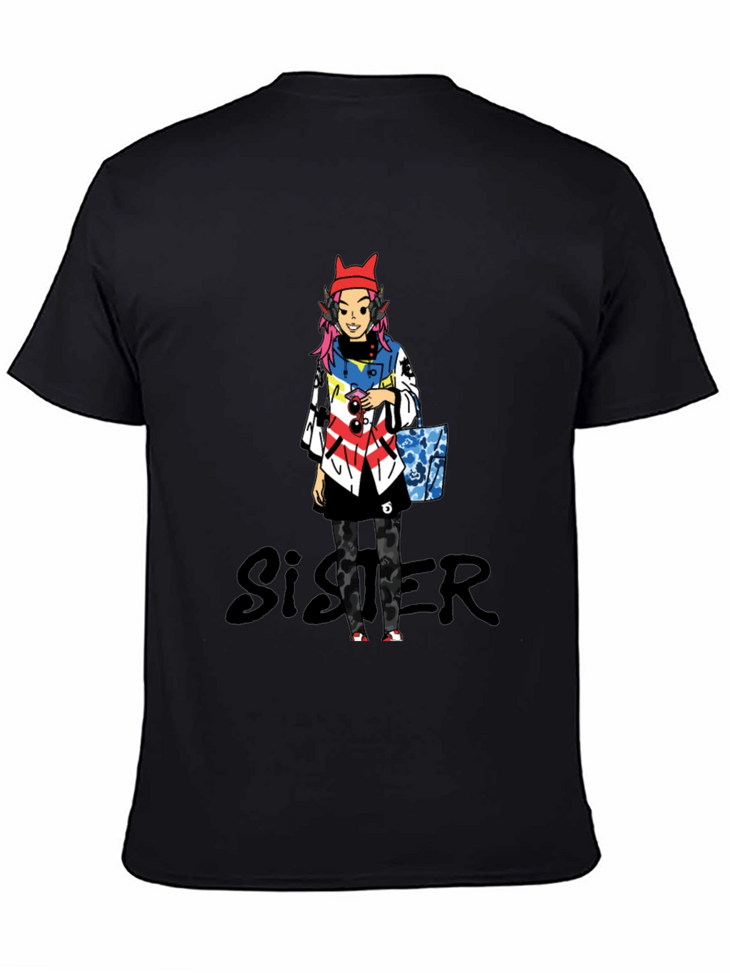 Anime Character Black T-Shirt - Sister Design
