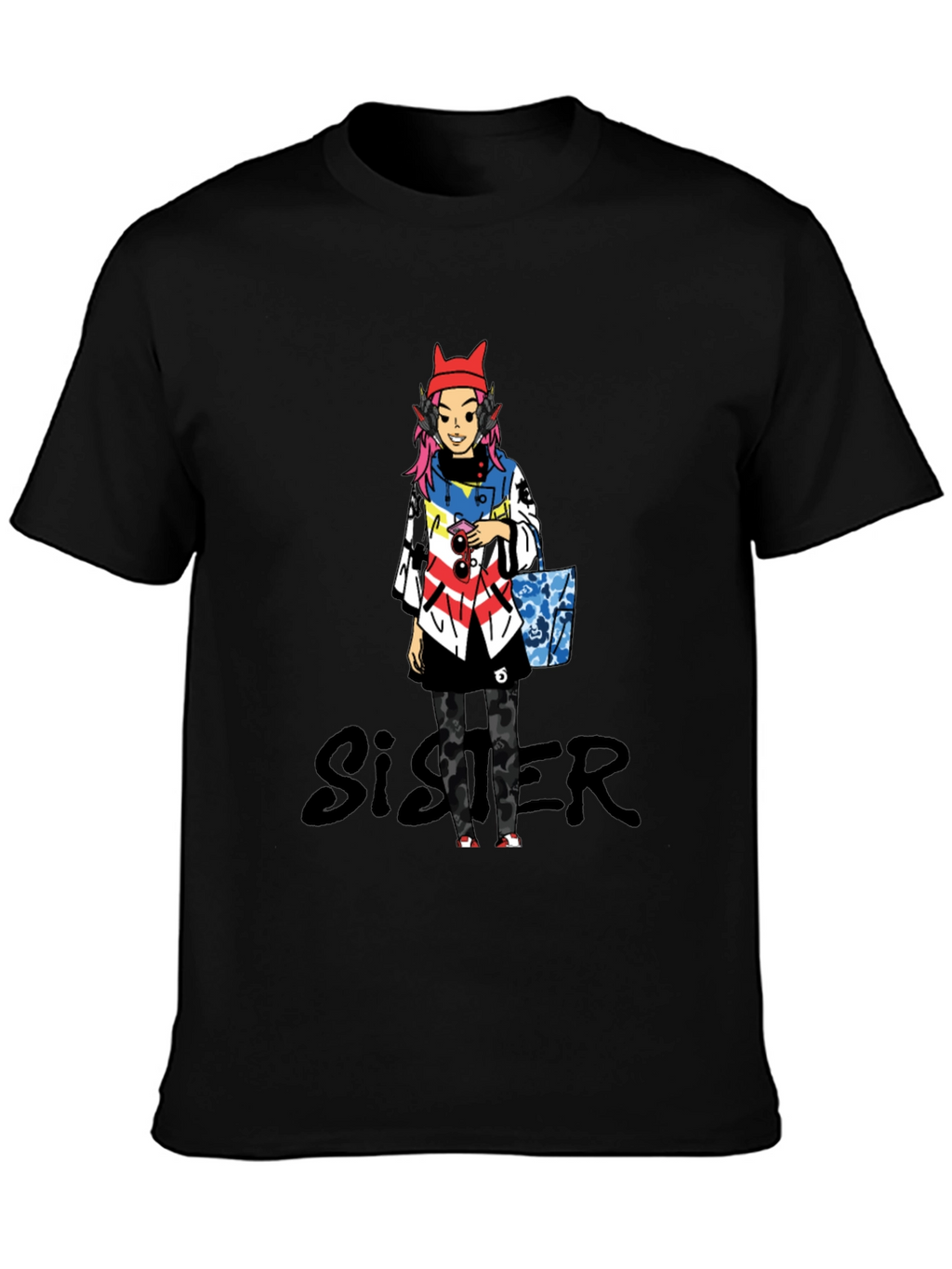 Anime Character Black T-Shirt - Sister Design