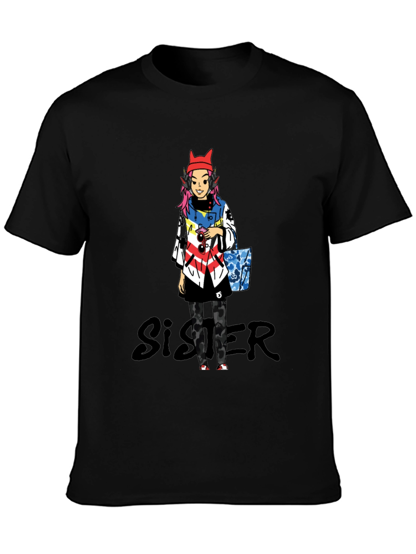 Anime Character Black T-Shirt - Sister Design