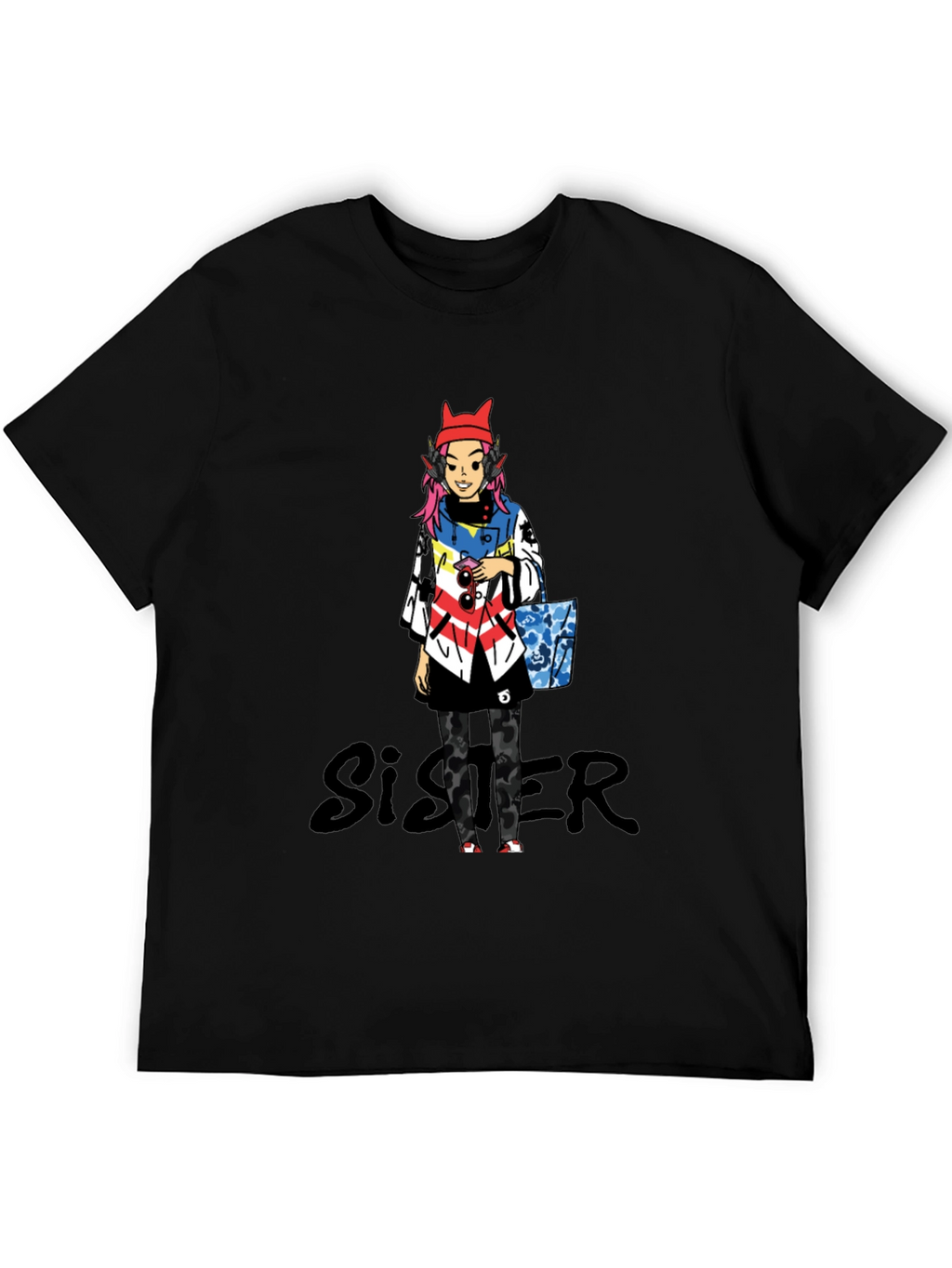 Anime Character Black T-Shirt - Sister Design