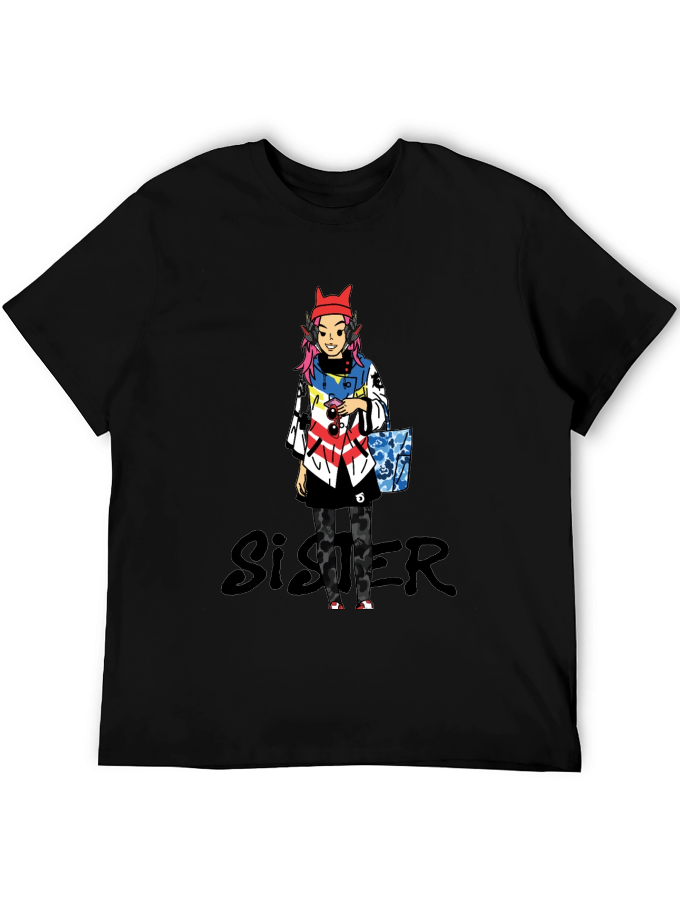 Anime Character Black T-Shirt - Sister Design