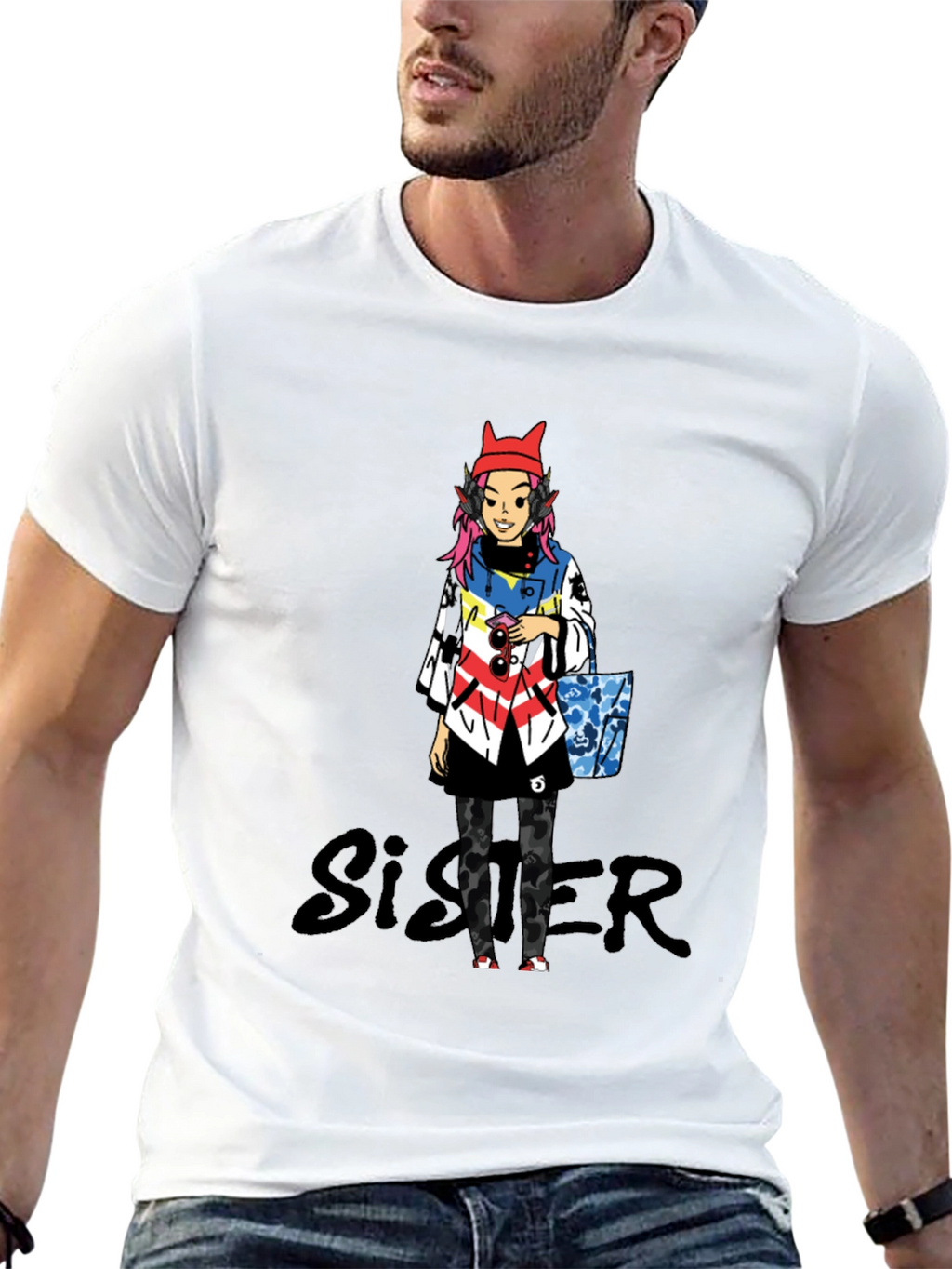Anime Character Black T-Shirt - Sister Design