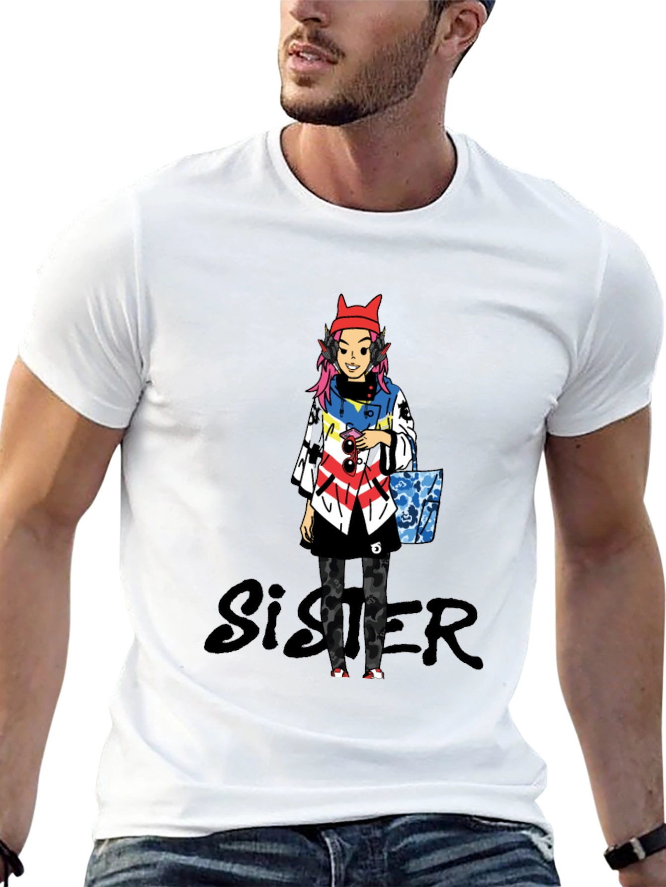 Anime Character Black T-Shirt - Sister Design
