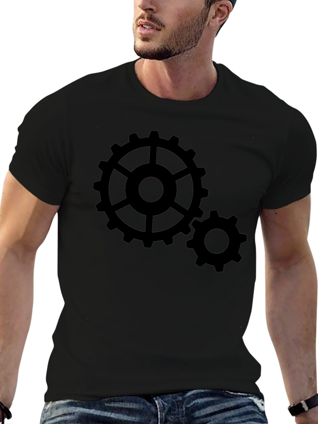 Cogwheel Graphic Print Black T-Shirt