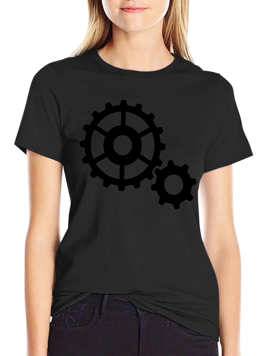 Cogwheel Graphic Print Black T-Shirt