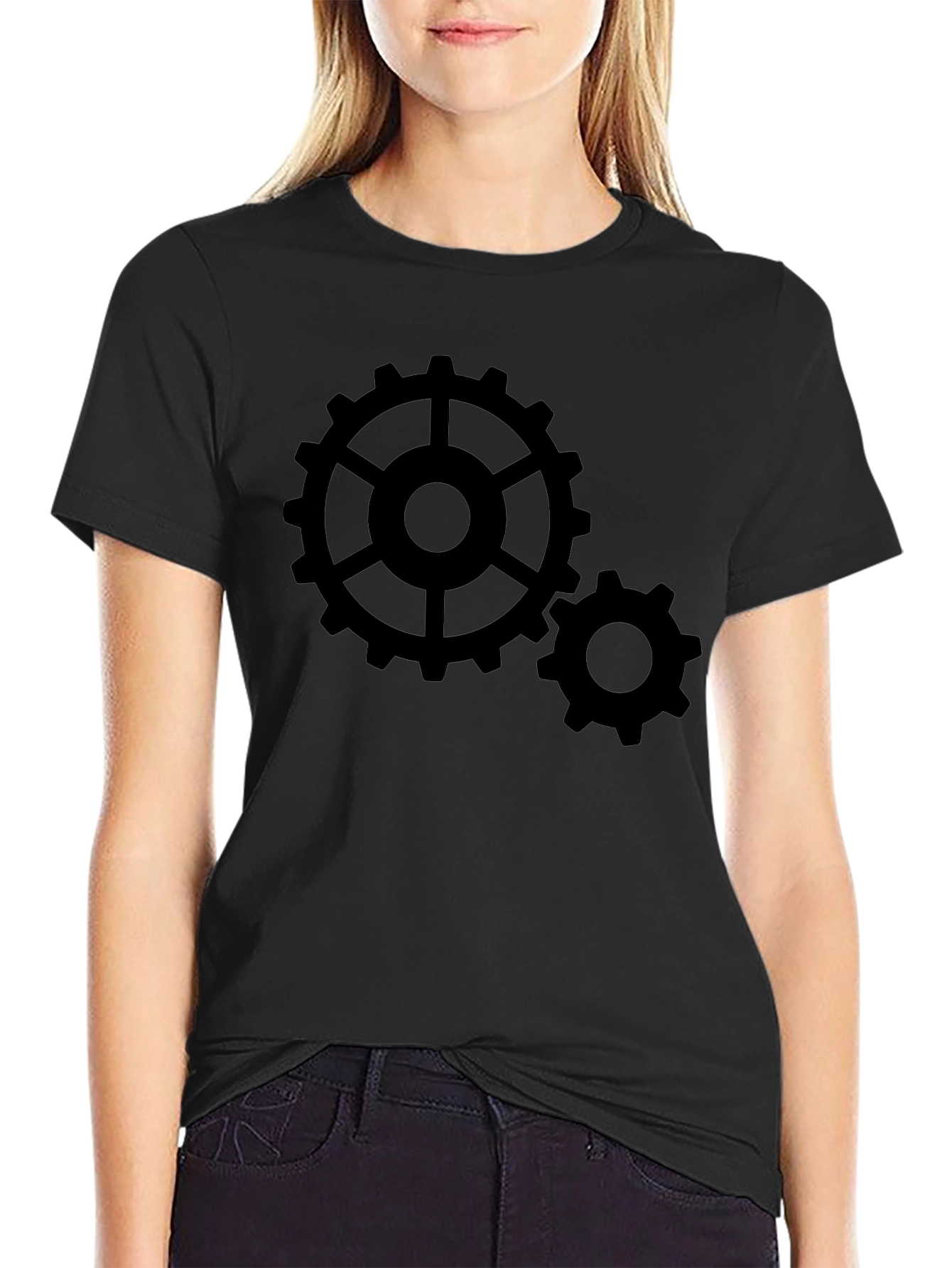 Cogwheel Graphic Print Black T-Shirt