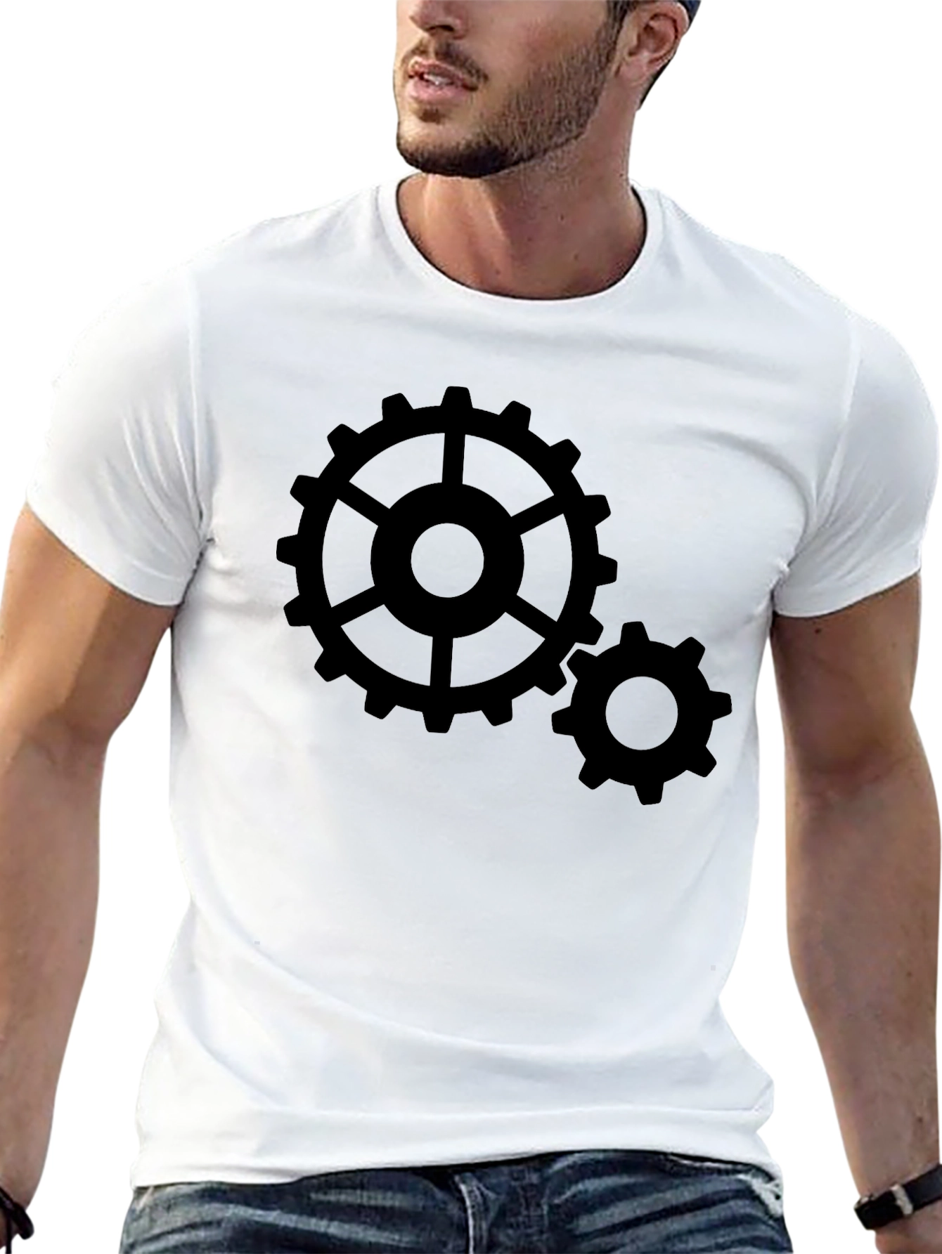 Cogwheel Graphic Print Black T-Shirt