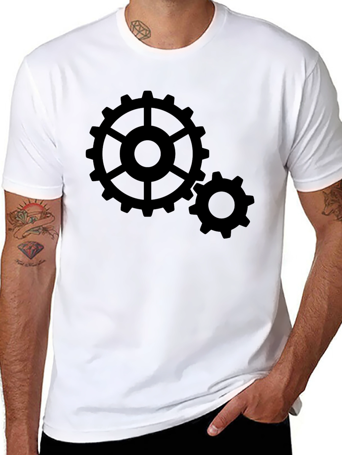 Cogwheel Graphic Print Black T-Shirt