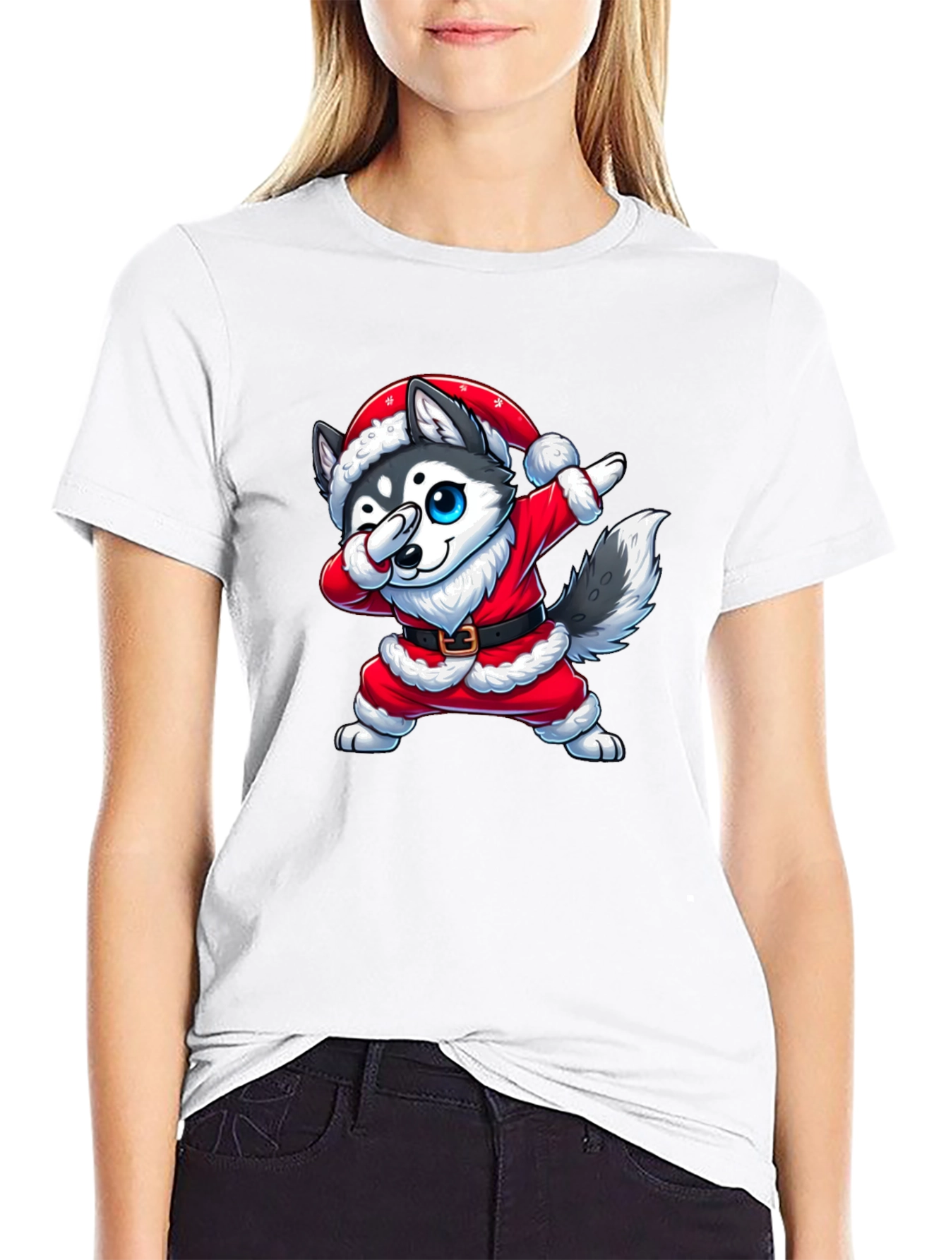 Festive Husky Santa Dabbing Graphic Tee
