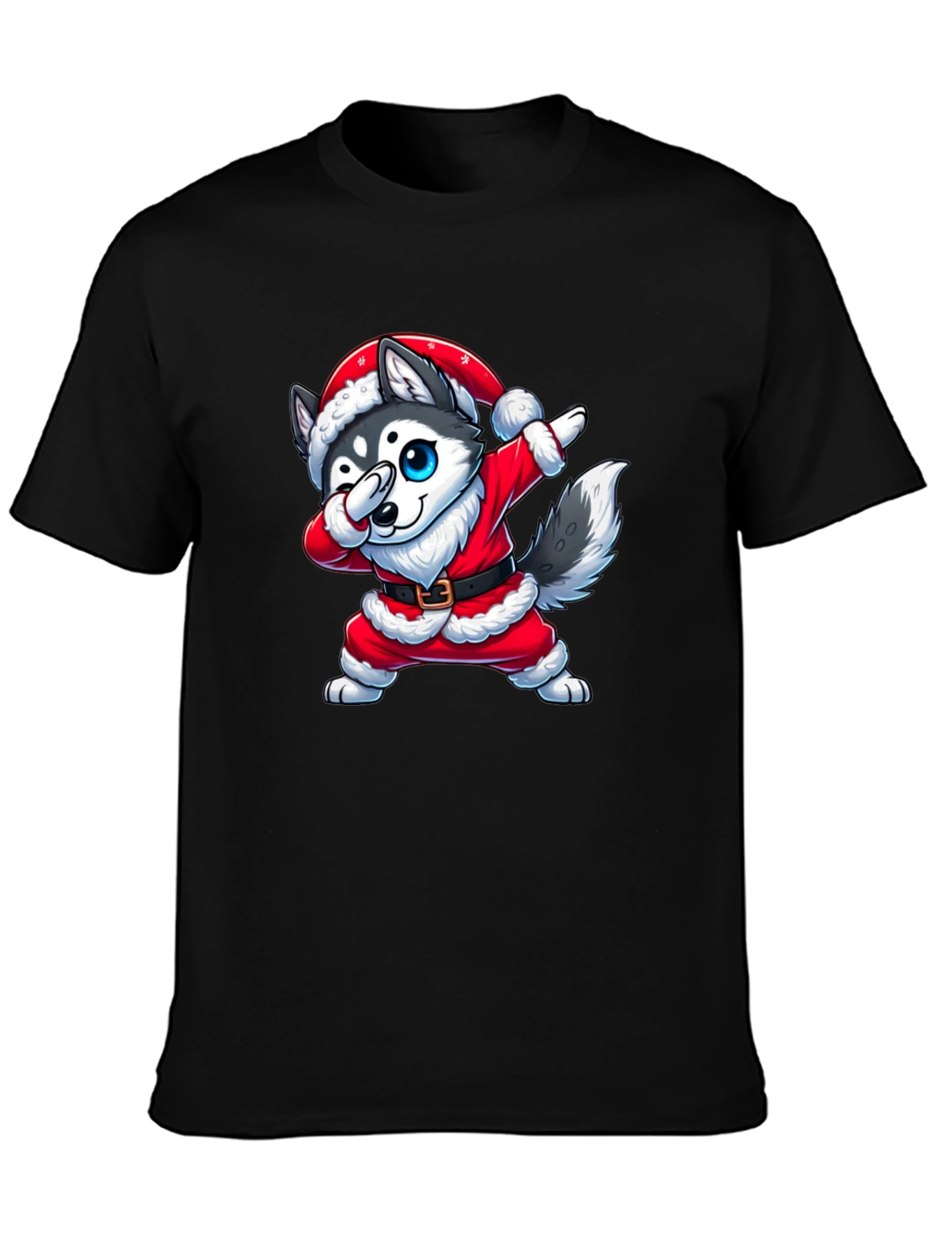 Festive Husky Santa Dabbing Graphic Tee
