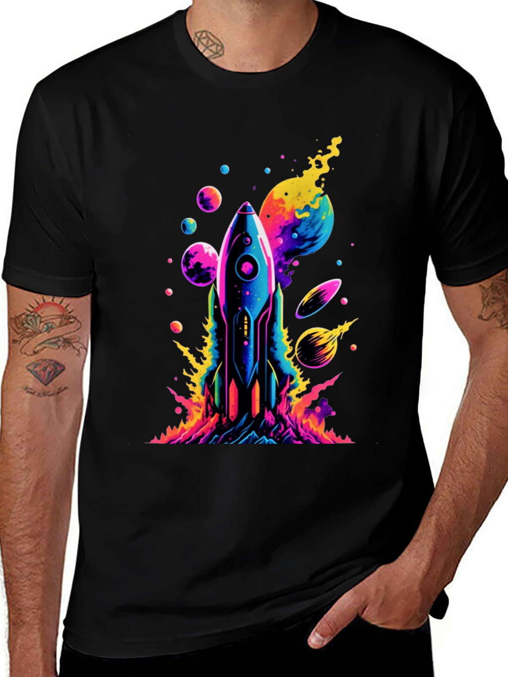 Cosmic Rocket T-Shirt - Vivid Space Design