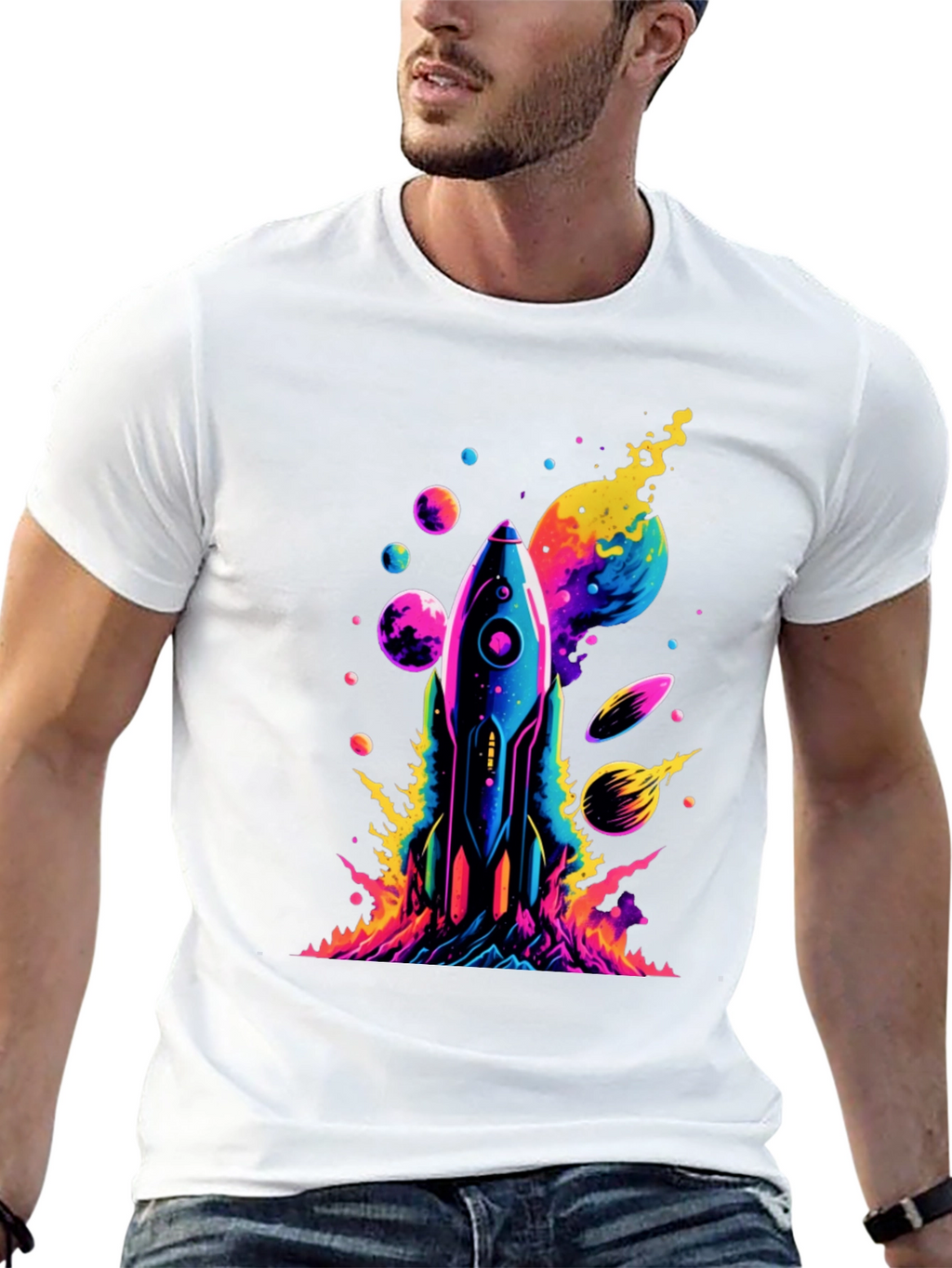 Cosmic Rocket T-Shirt - Vivid Space Design