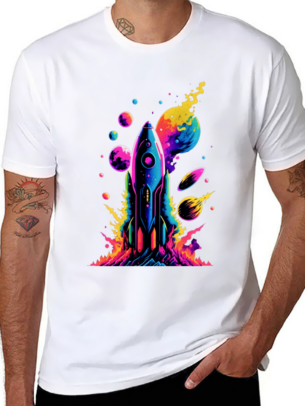 Cosmic Rocket T-Shirt - Vivid Space Design