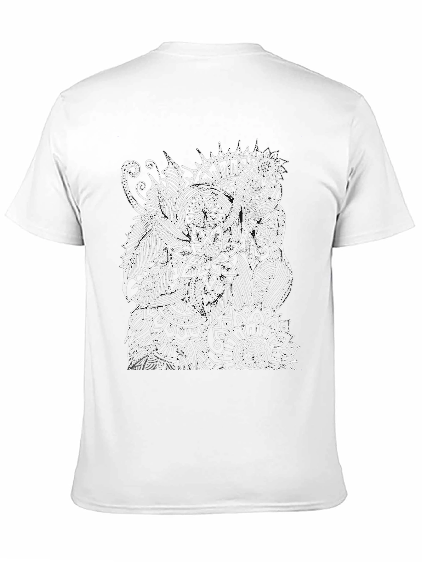 Black T-Shirt with White Elephant Mandala Design