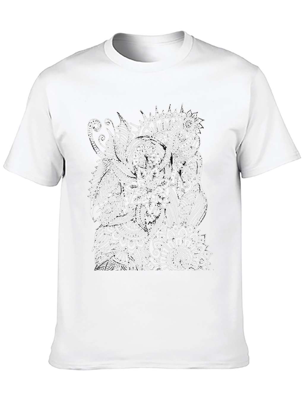 Black T-Shirt with White Elephant Mandala Design