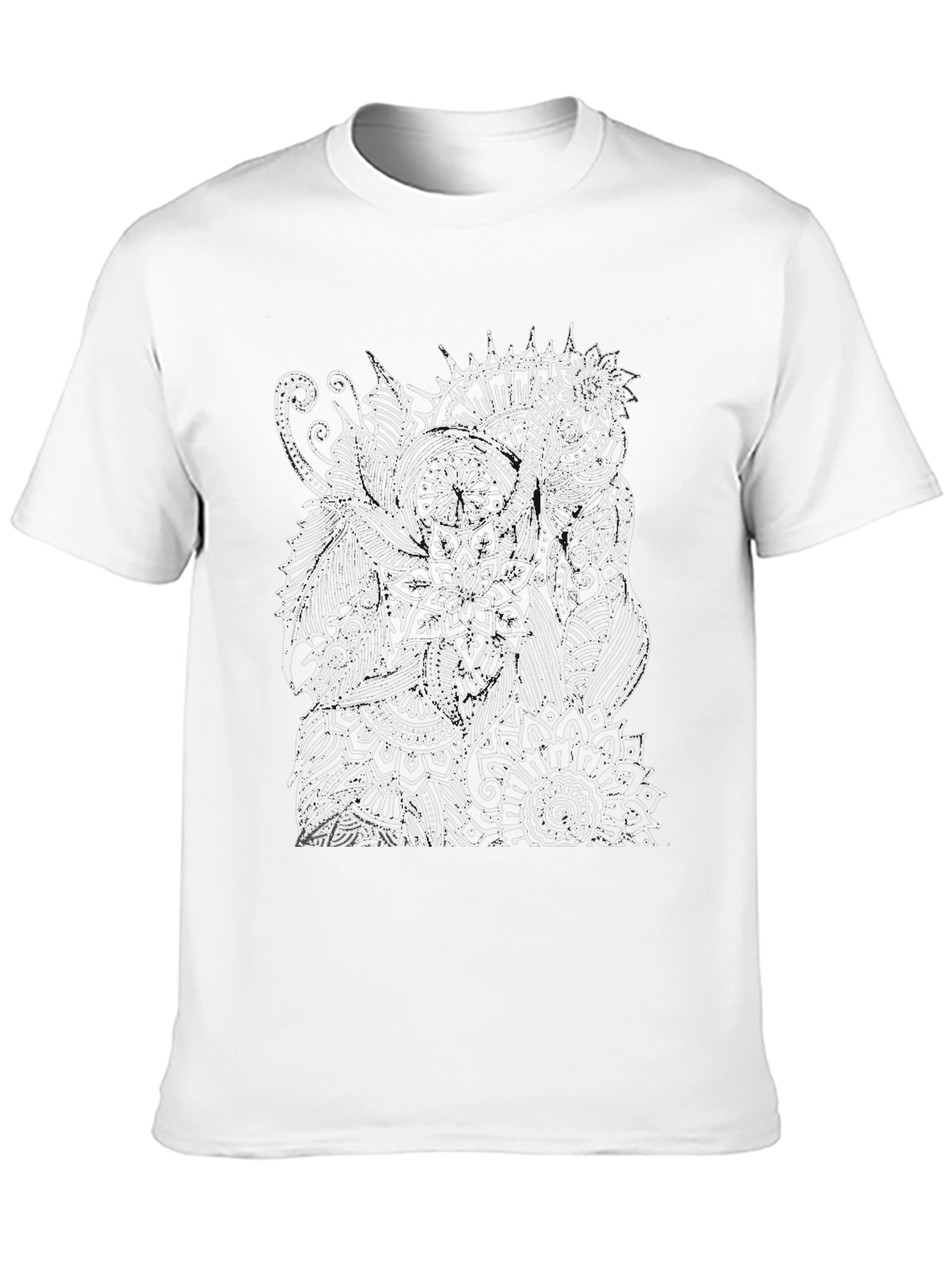 Black T-Shirt with White Elephant Mandala Design
