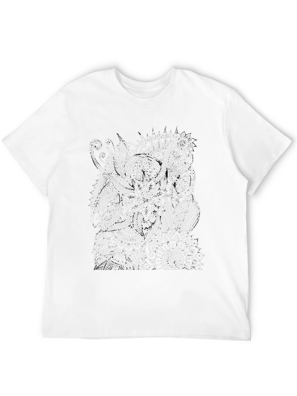 Black T-Shirt with White Elephant Mandala Design