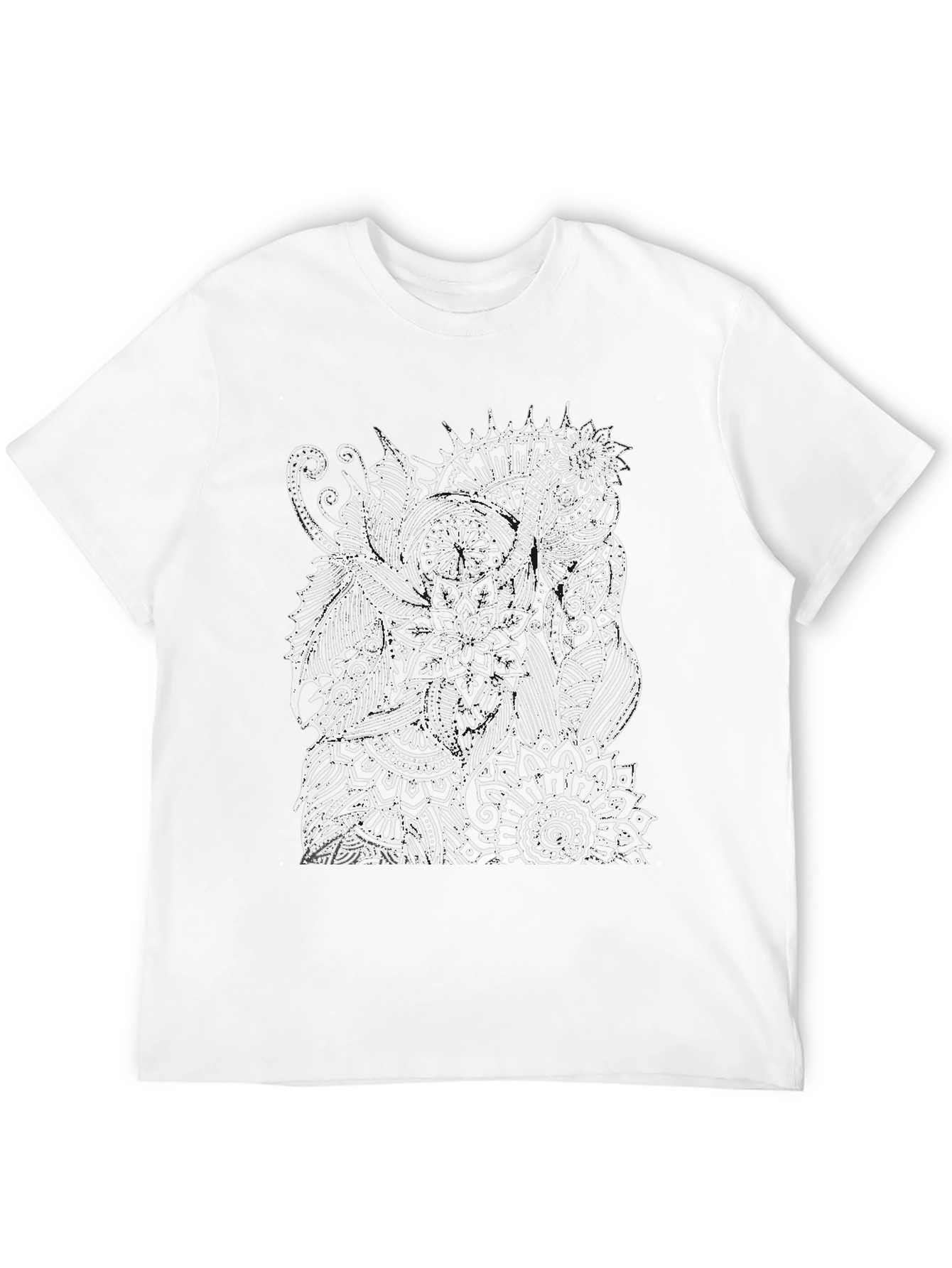 Black T-Shirt with White Elephant Mandala Design