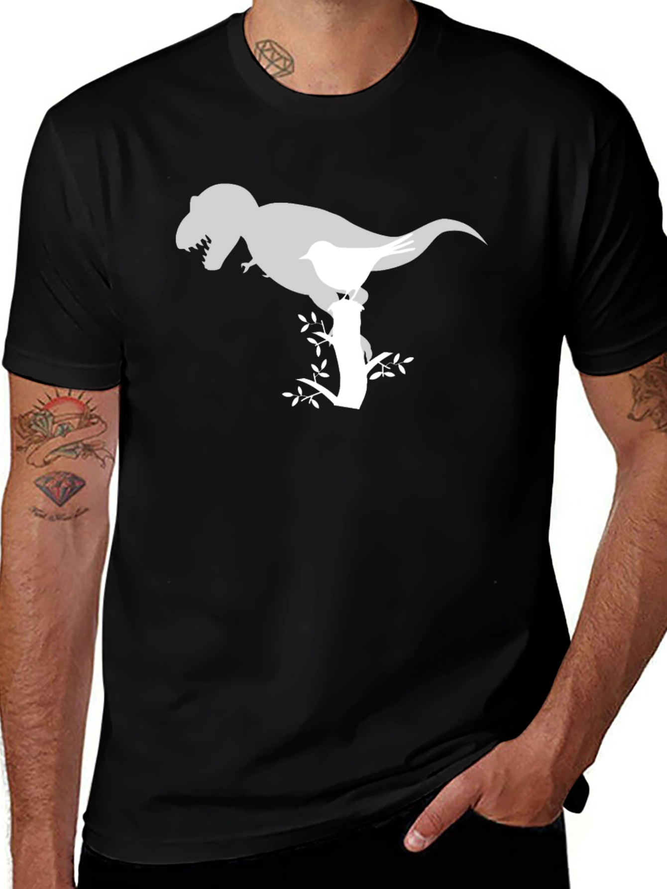 Dino Bird Perch T-Shirt - Quirky Graphic Tee