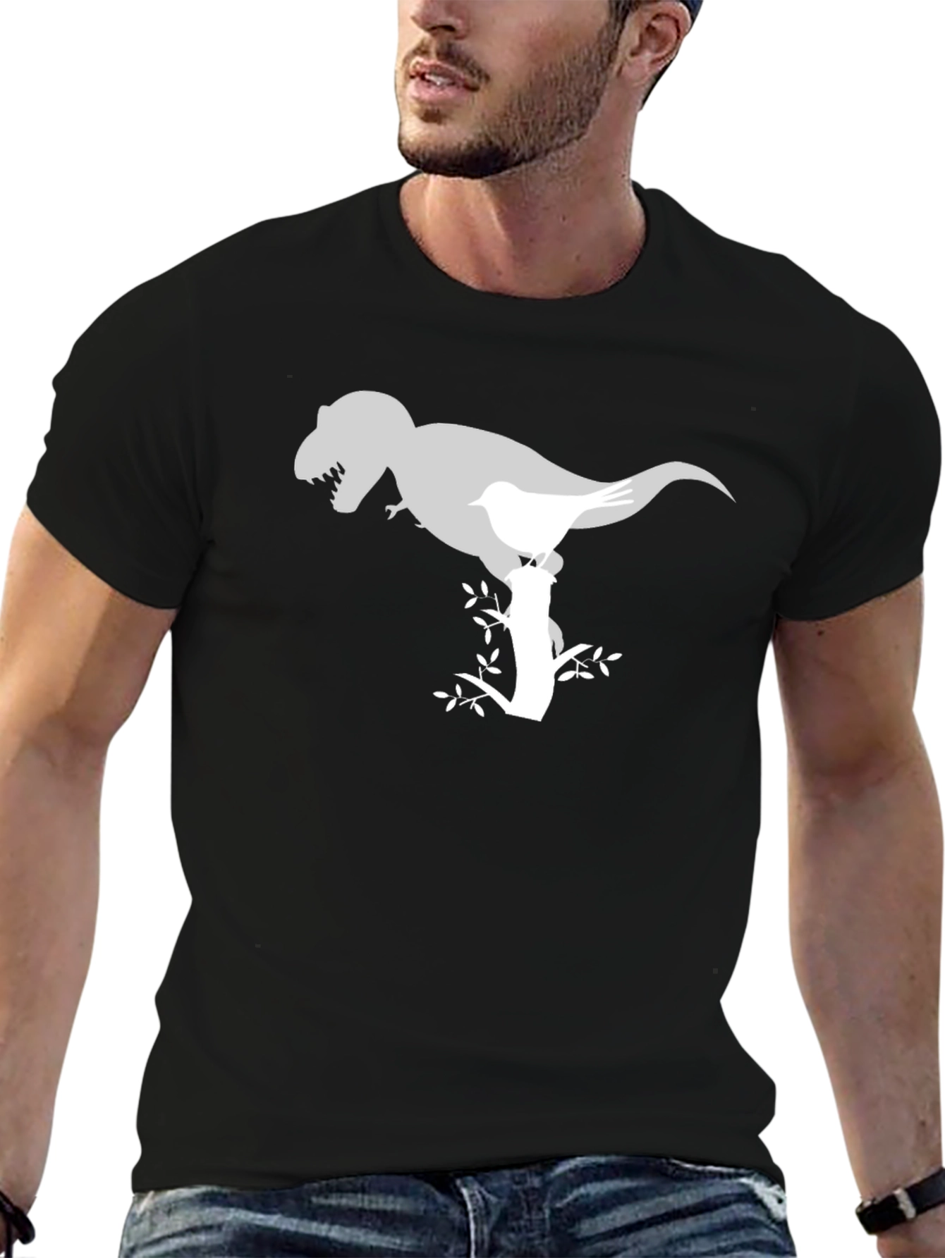 Dino Bird Perch T-Shirt - Quirky Graphic Tee