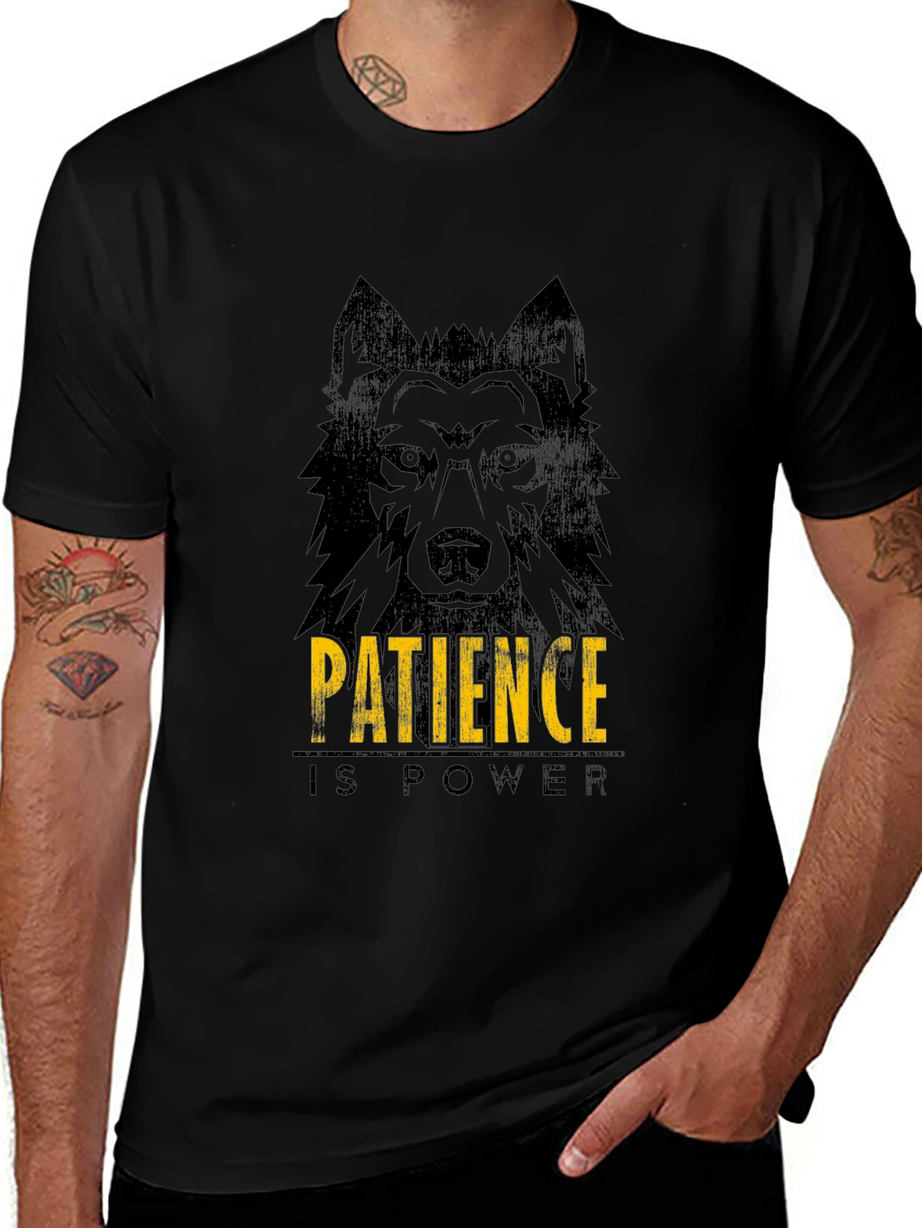 Patience is Power Wolf Graphic Tee - Black