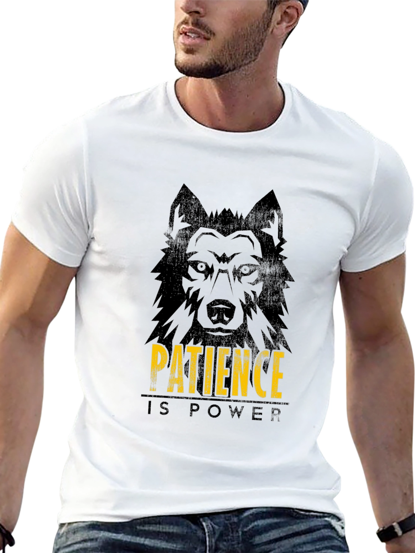 Patience is Power Wolf Graphic Tee - Black