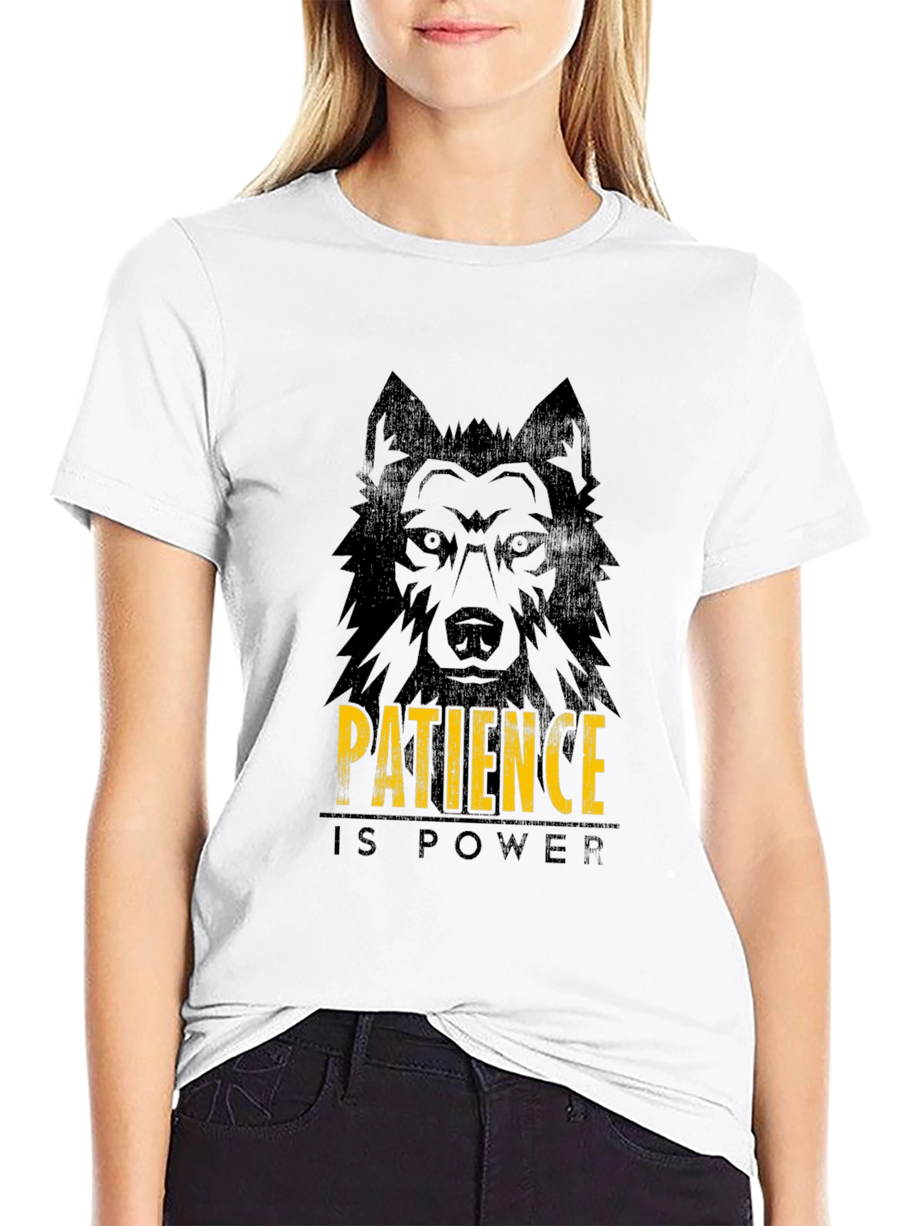 Patience is Power Wolf Graphic Tee - Black