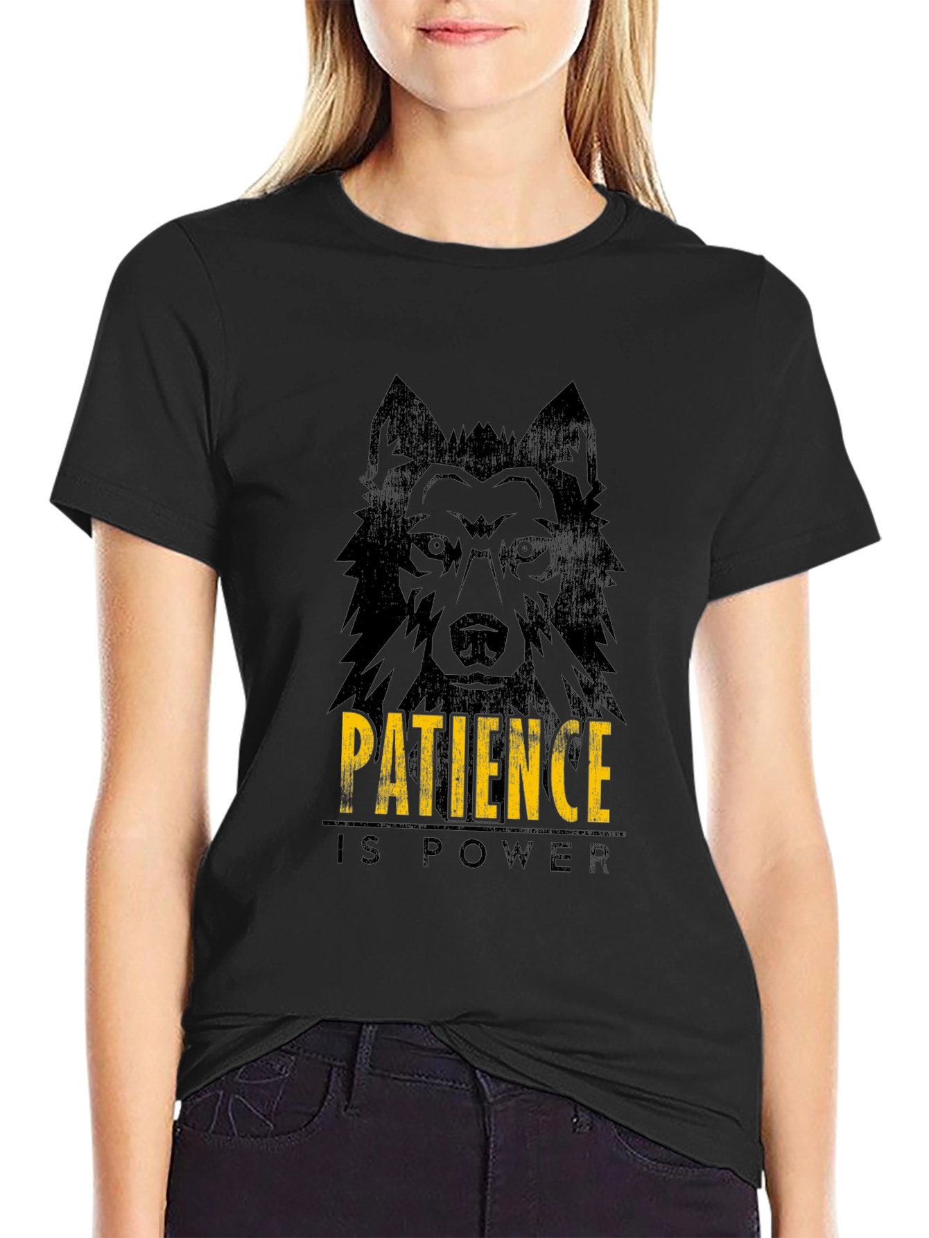 Patience is Power Wolf Graphic Tee - Black