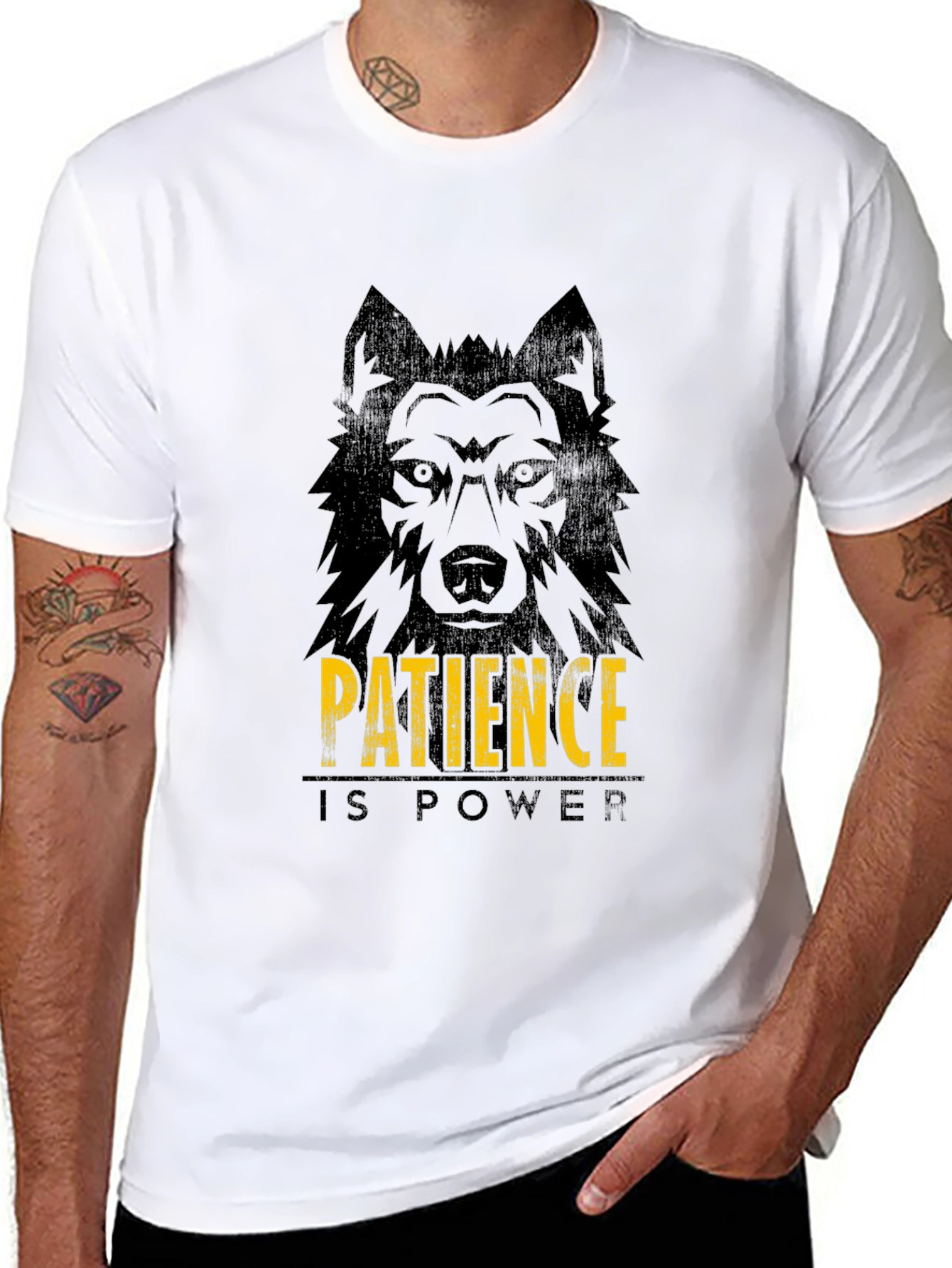 Patience is Power Wolf Graphic Tee - Black