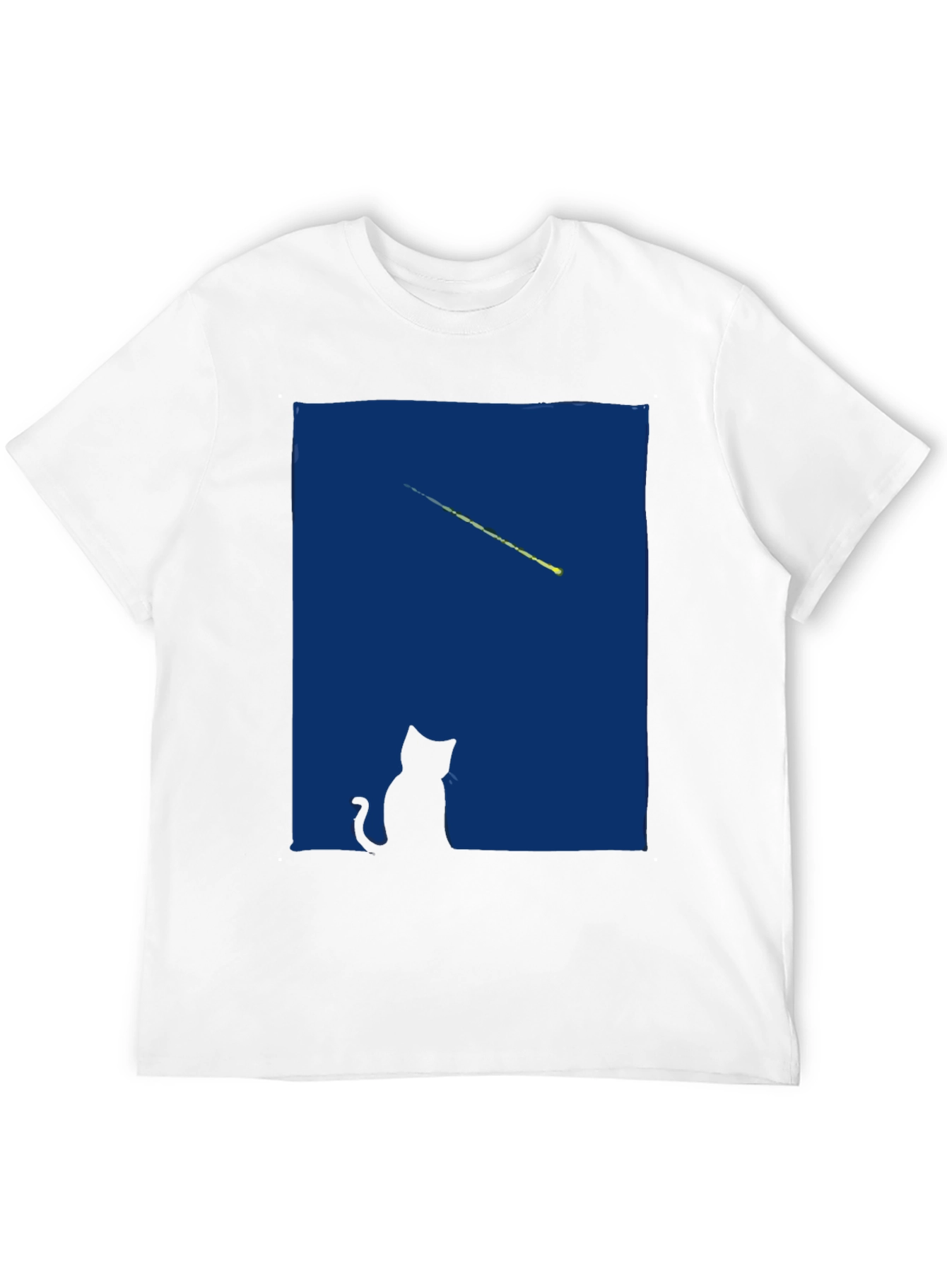Cat Gazing at Shooting Star T-Shirt - Black
