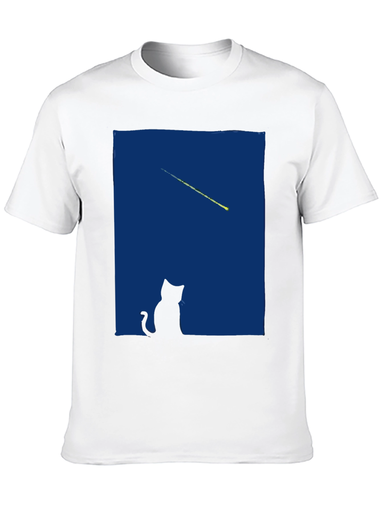 Cat Gazing at Shooting Star T-Shirt - Black