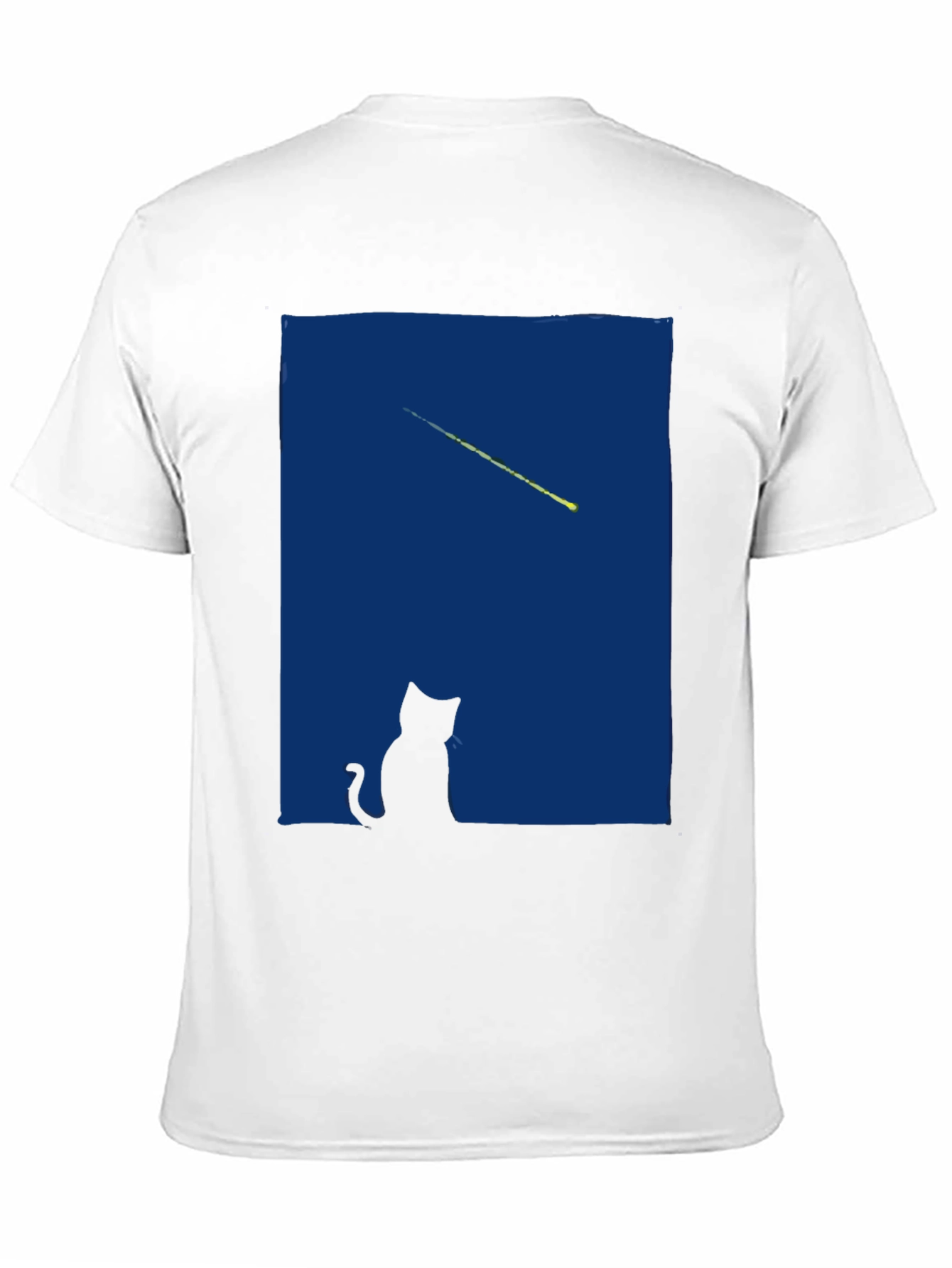 Cat Gazing at Shooting Star T-Shirt - Black