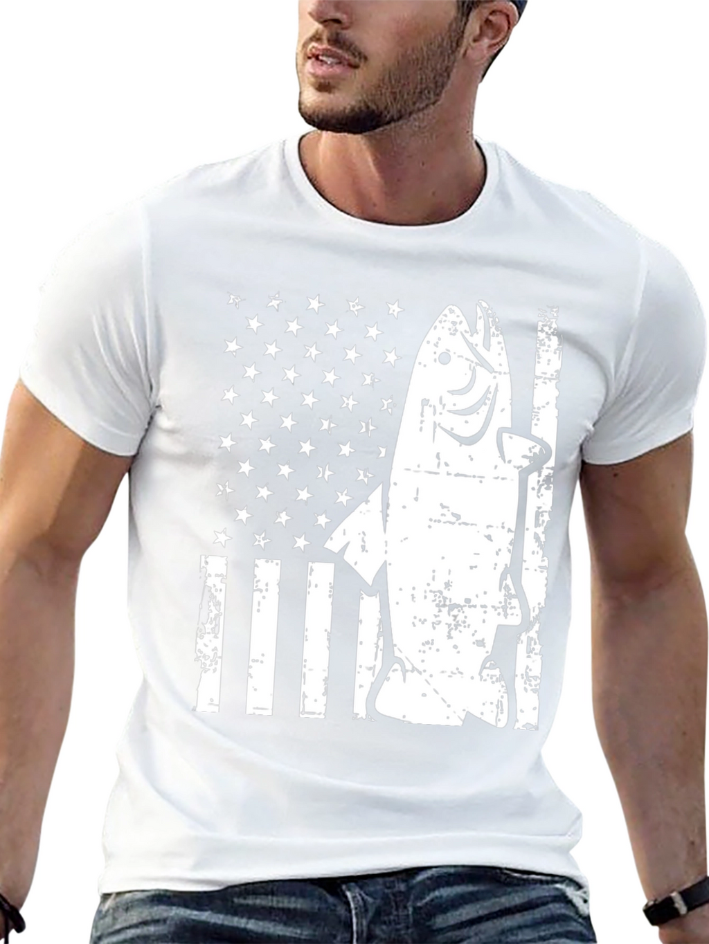 American Flag Fish Graphic T-Shirt