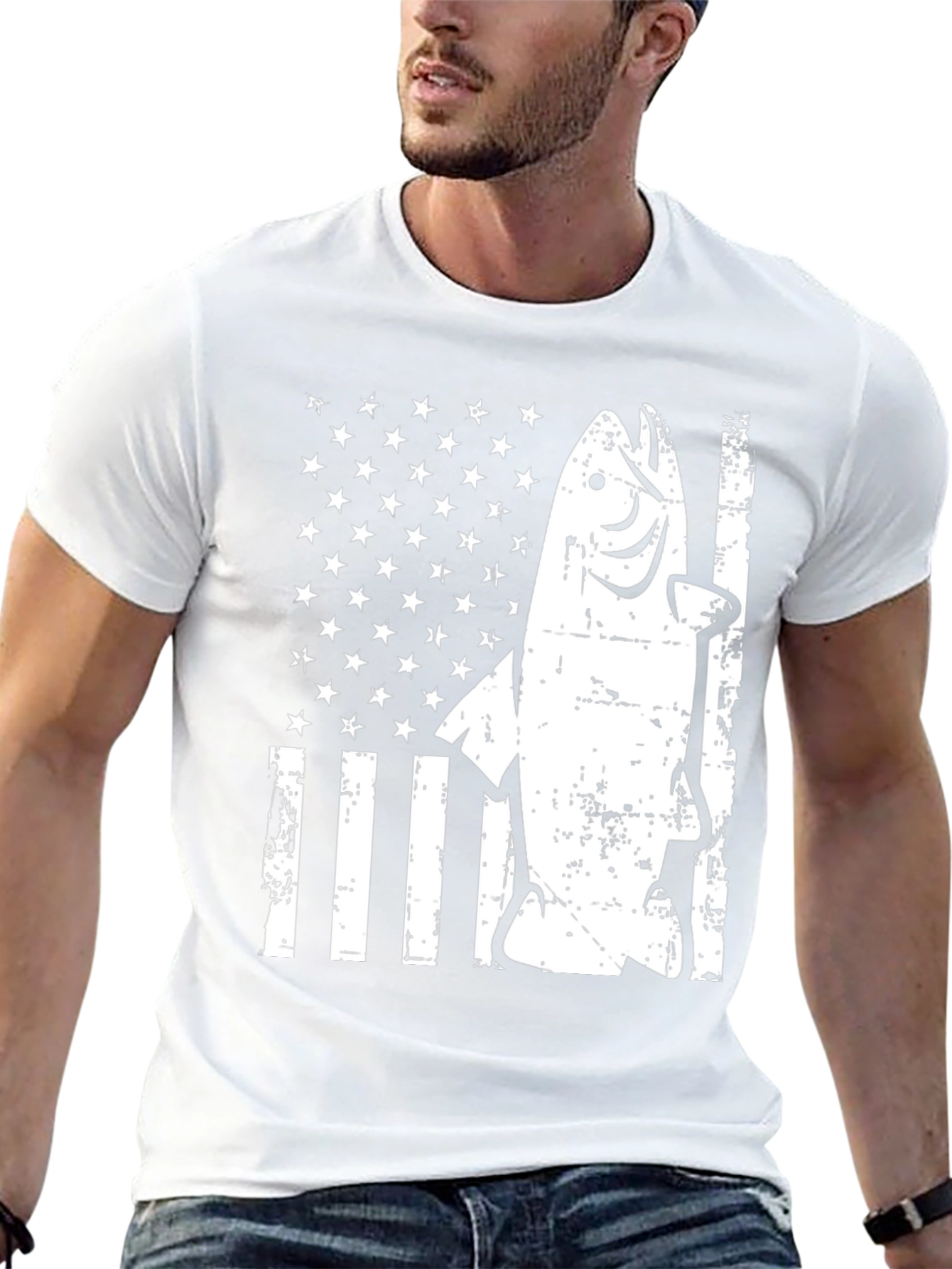 American Flag Fish Graphic T-Shirt