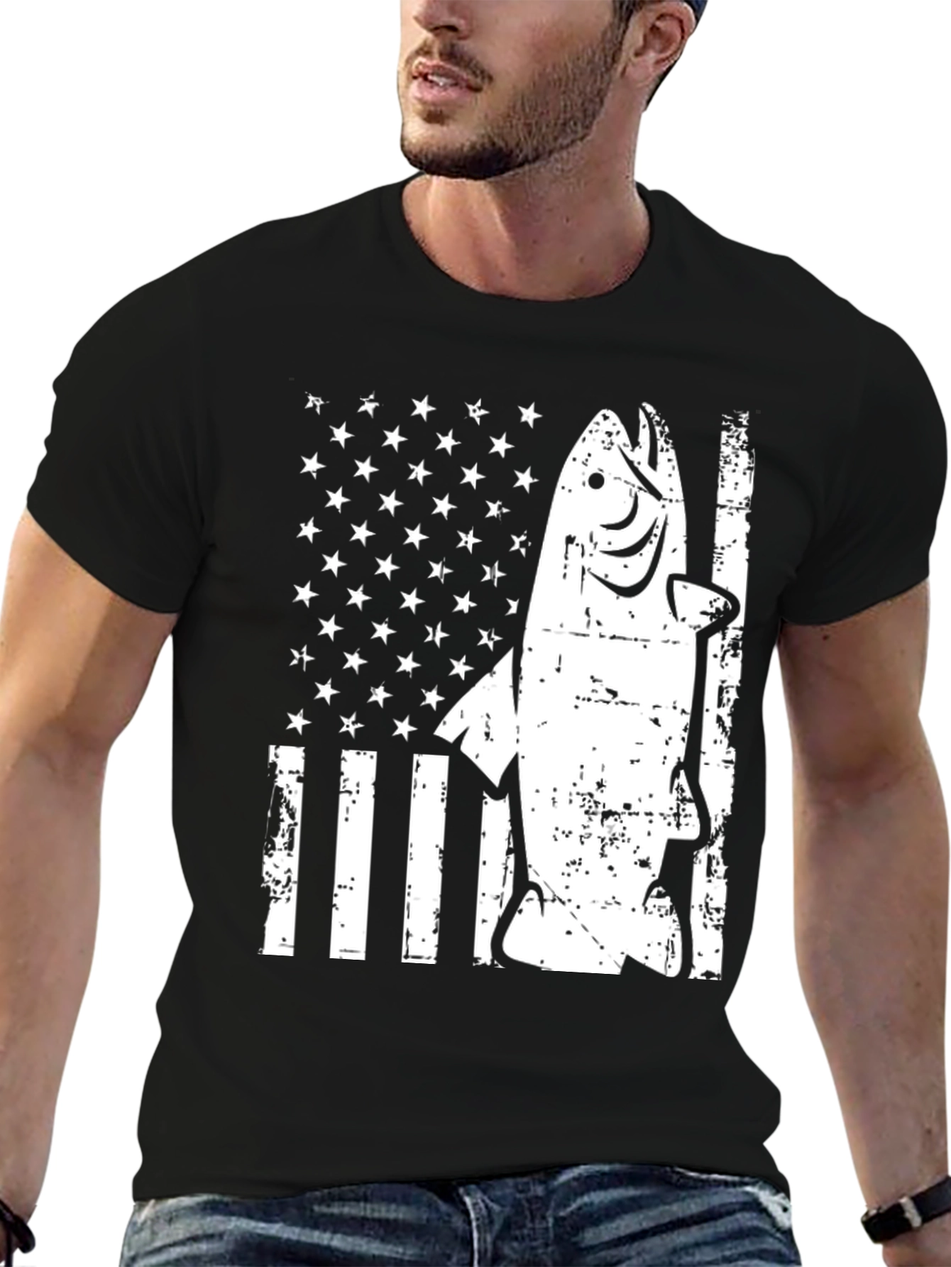 American Flag Fish Graphic T-Shirt