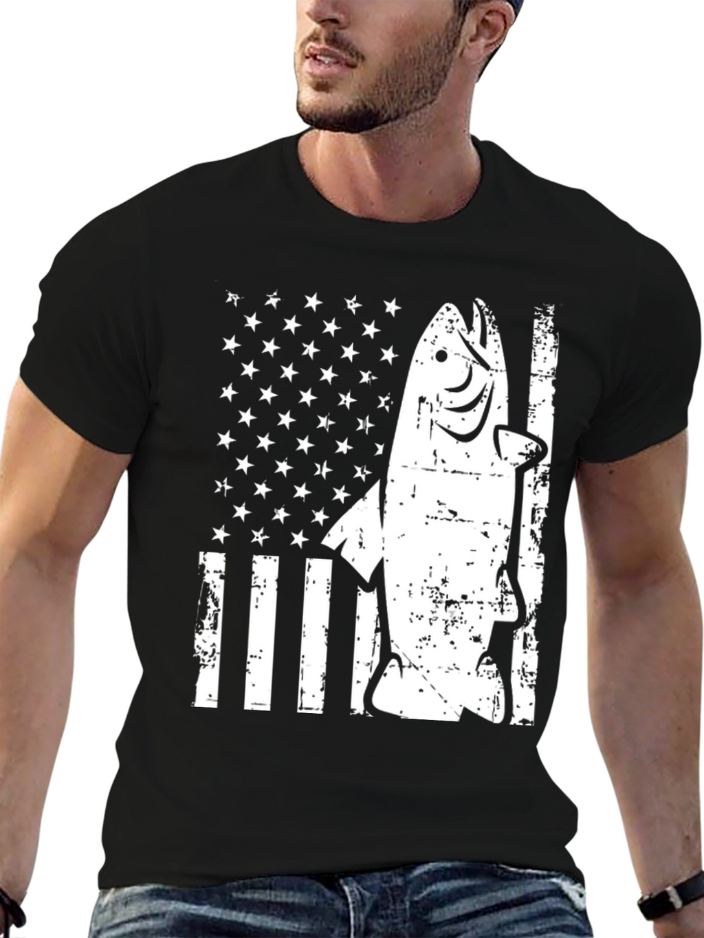 American Flag Fish Graphic T-Shirt