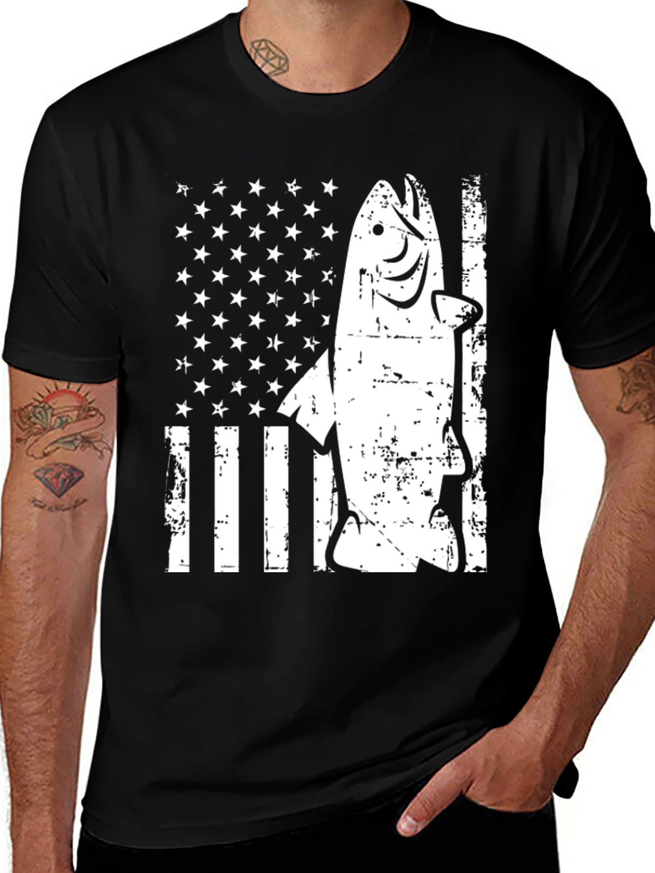 American Flag Fish Graphic T-Shirt