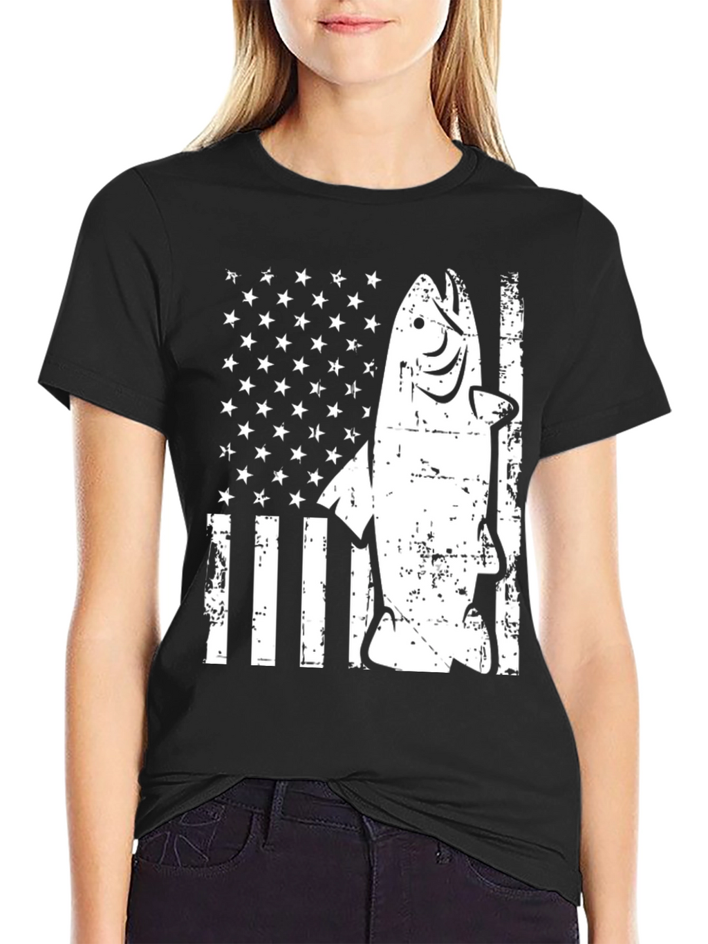 American Flag Fish Graphic T-Shirt