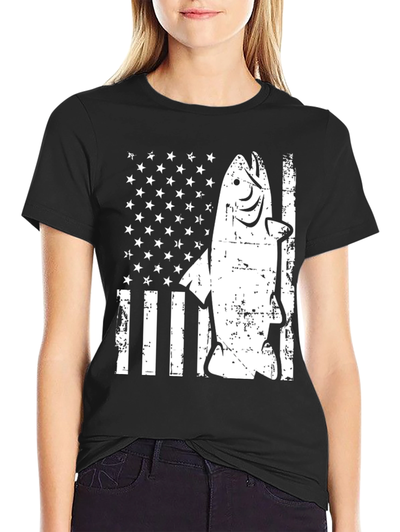 American Flag Fish Graphic T-Shirt