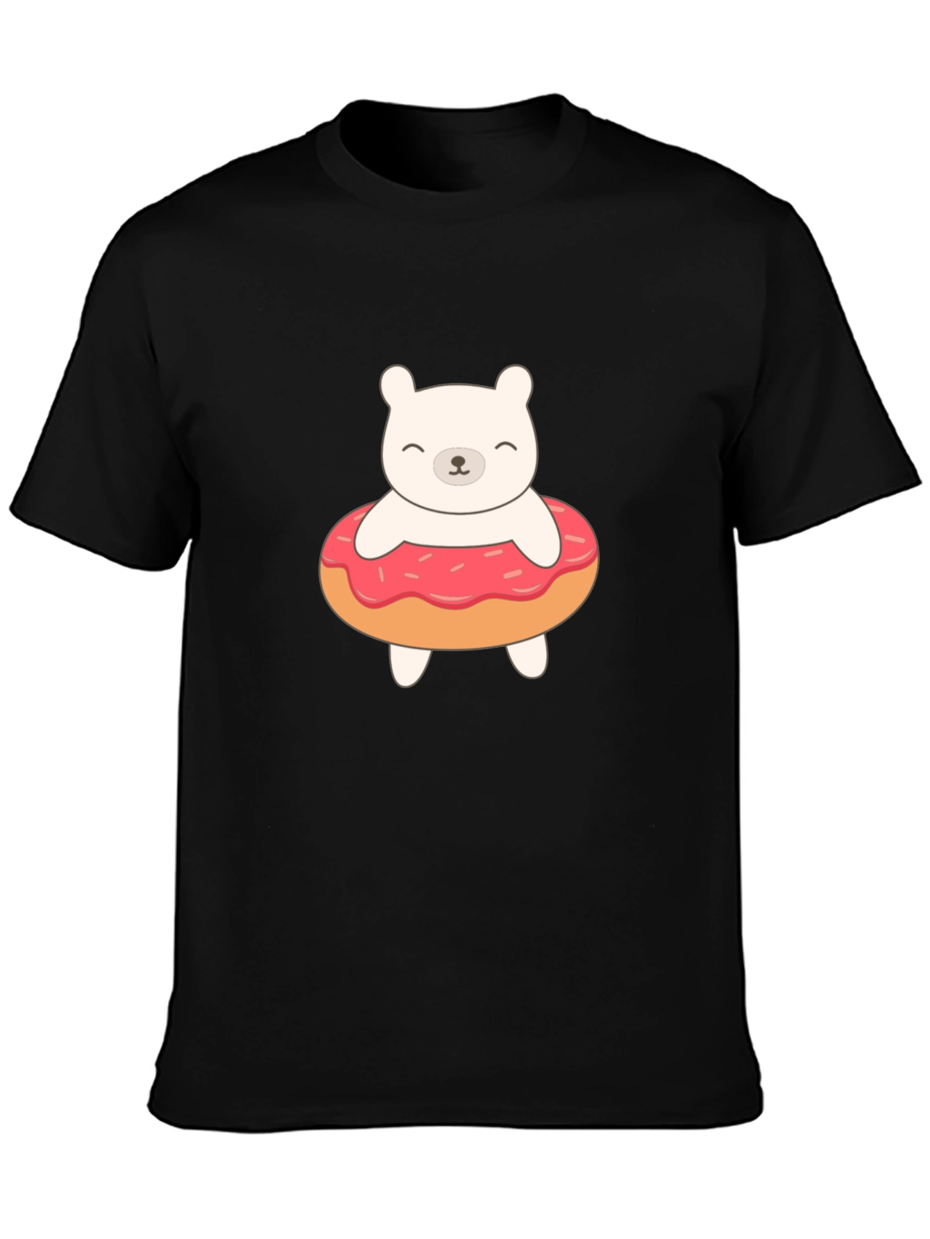 Cute Bear Donut Graphic Tee - Black