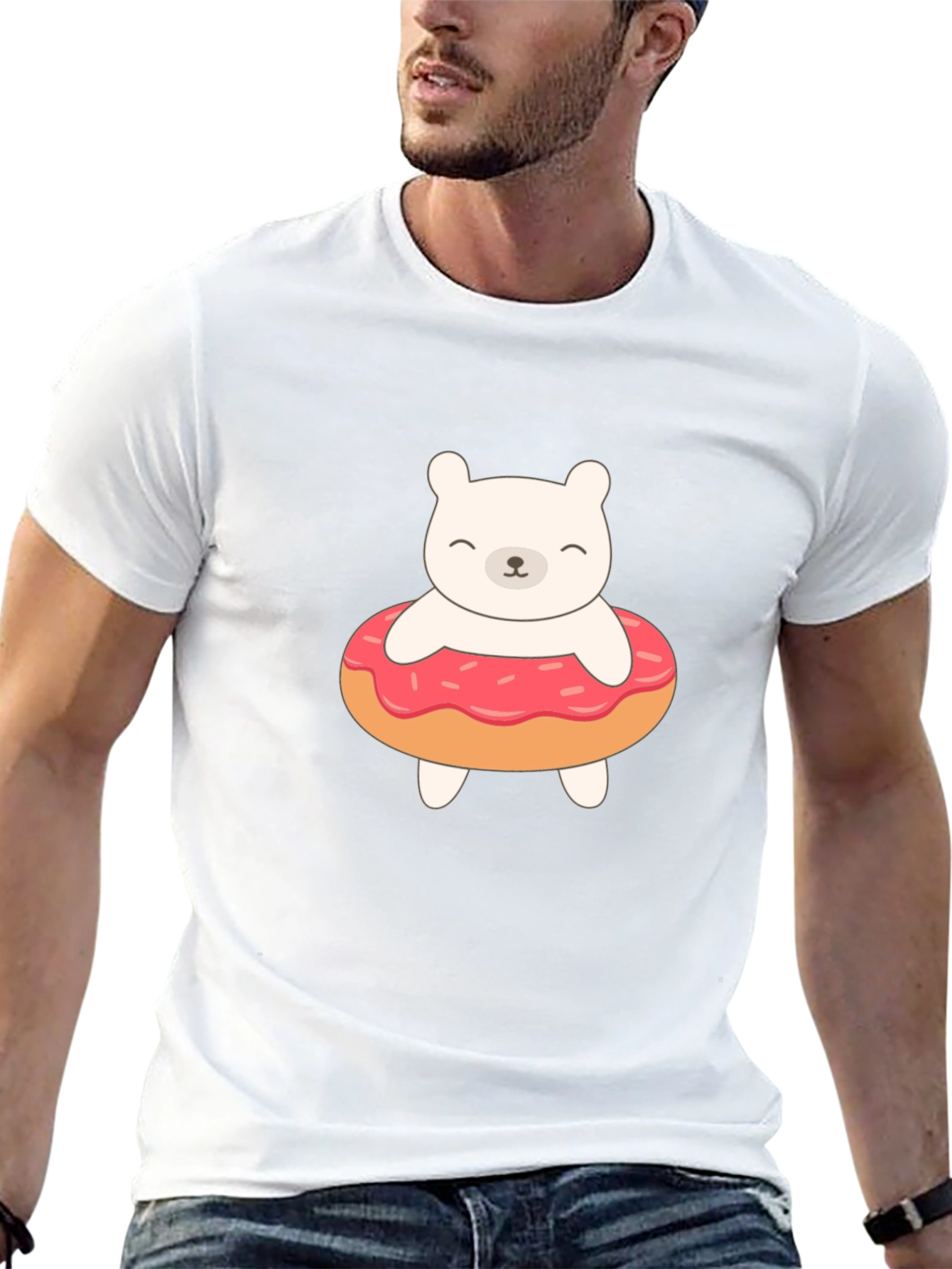 Cute Bear Donut Graphic Tee - Black