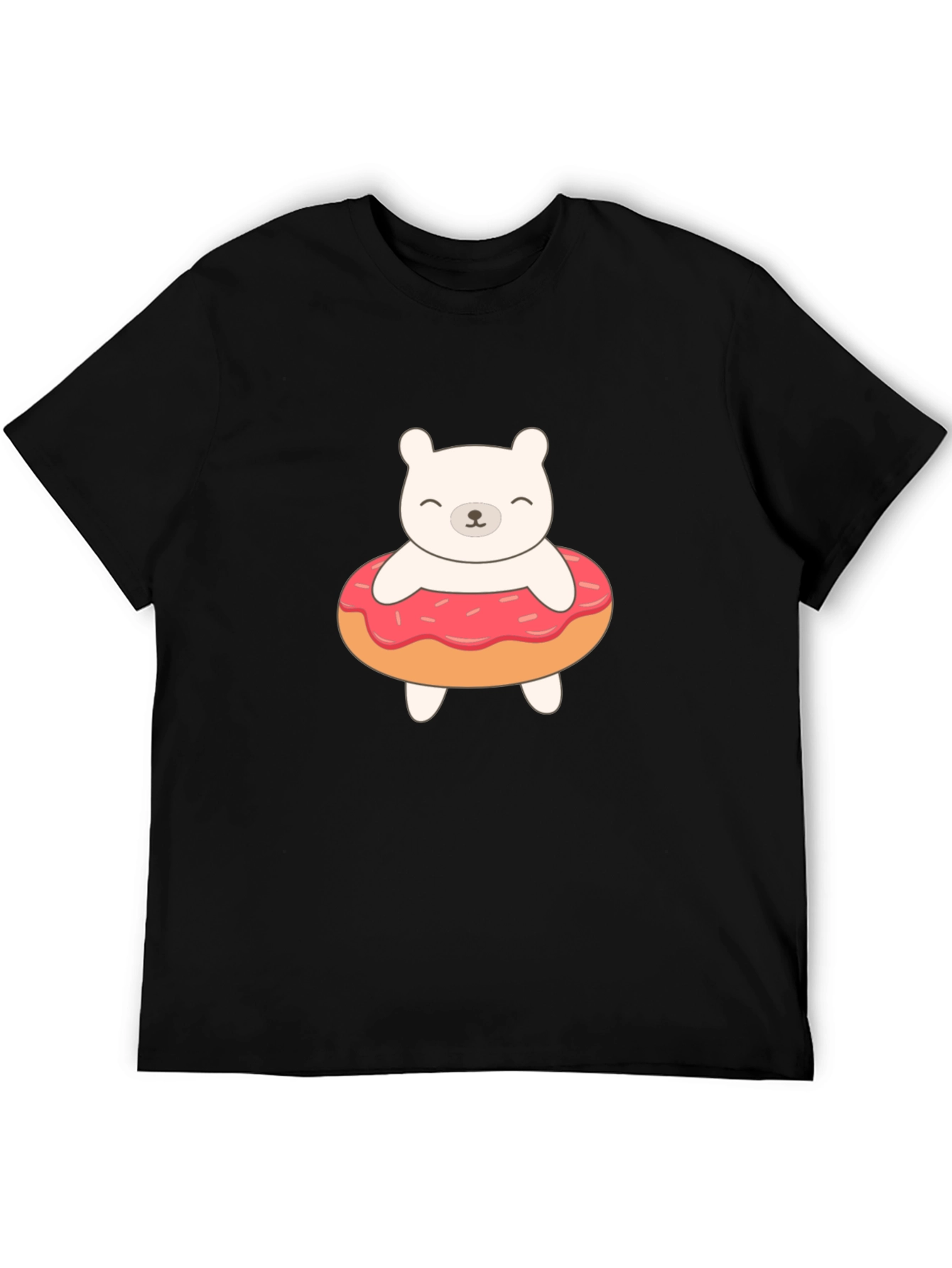 Cute Bear Donut Graphic Tee - Black