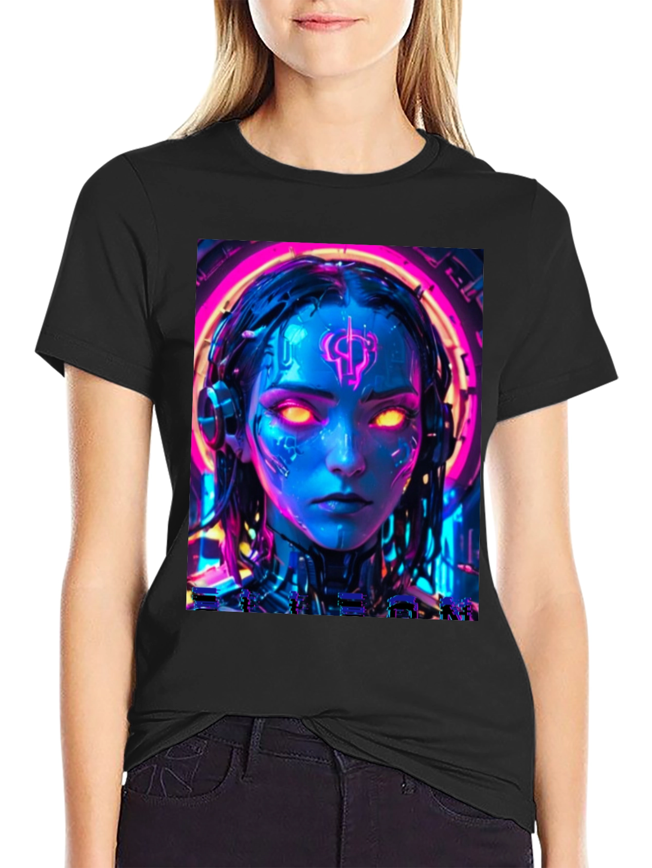 Cyberpunk Girl T-Shirt - Neon Futuristic Design