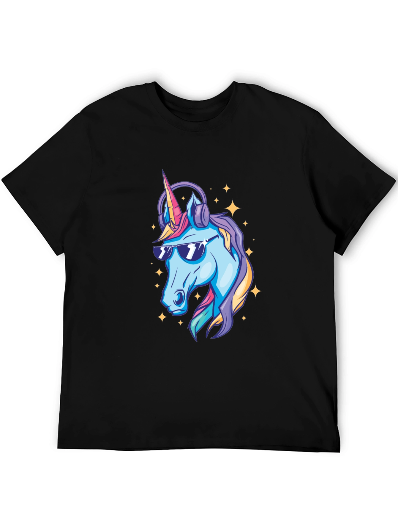 Cool Unicorn Graphic T-Shirt - Black Cotton Blend