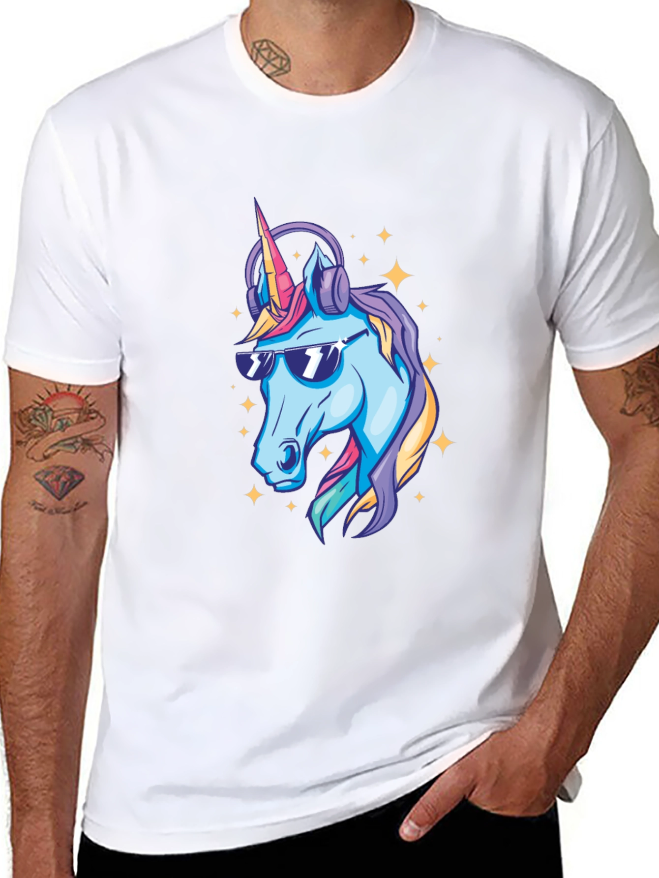 Cool Unicorn Graphic T-Shirt - Black Cotton Blend