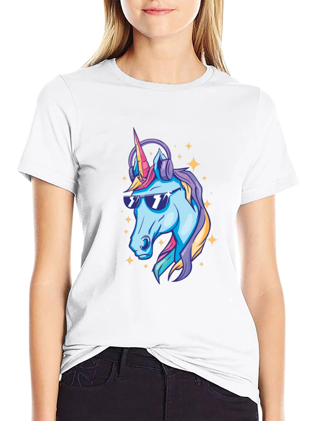 Cool Unicorn Graphic T-Shirt - Black Cotton Blend