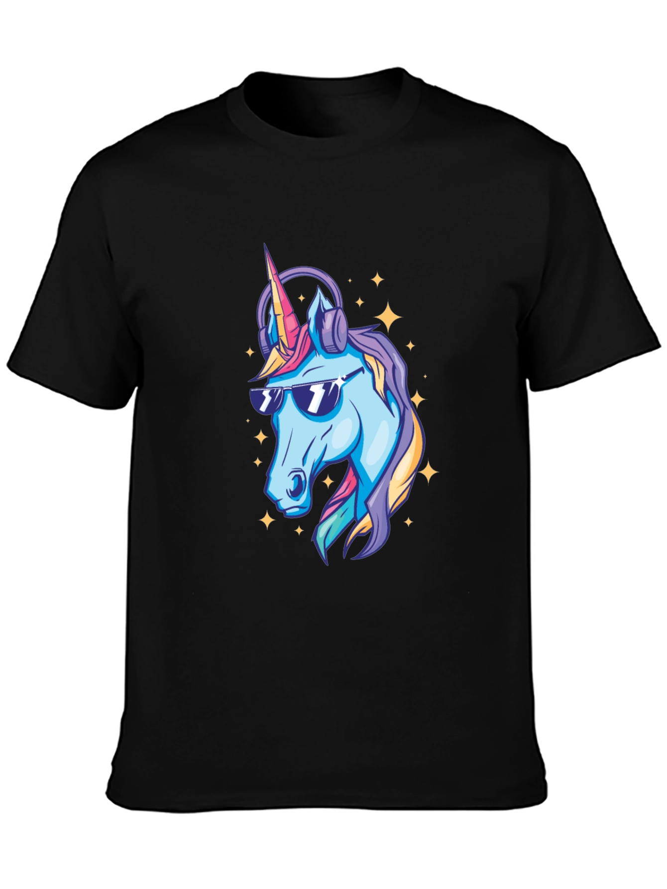 Cool Unicorn Graphic T-Shirt - Black Cotton Blend