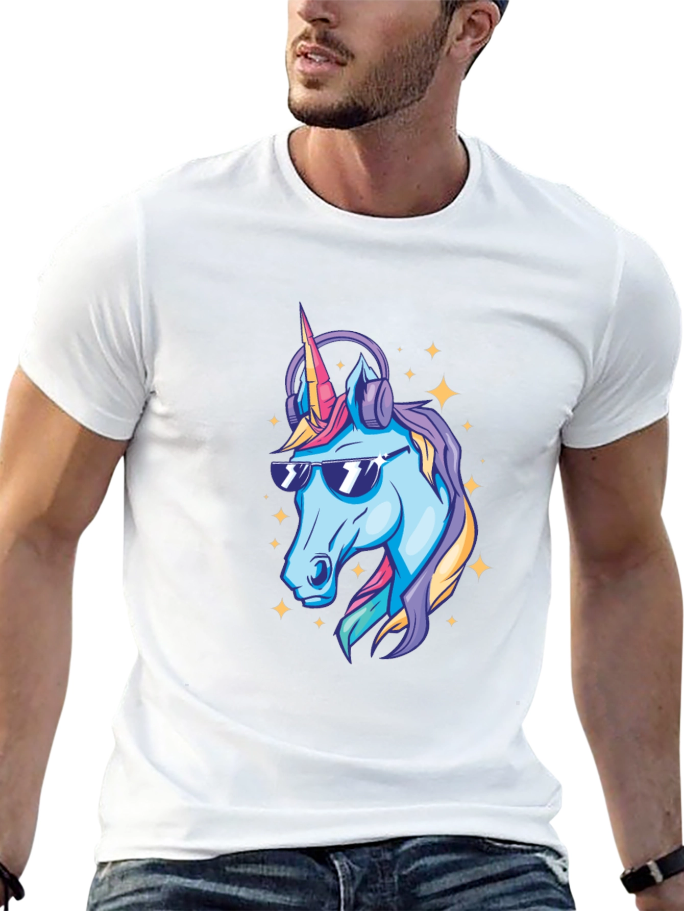 Cool Unicorn Graphic T-Shirt - Black Cotton Blend