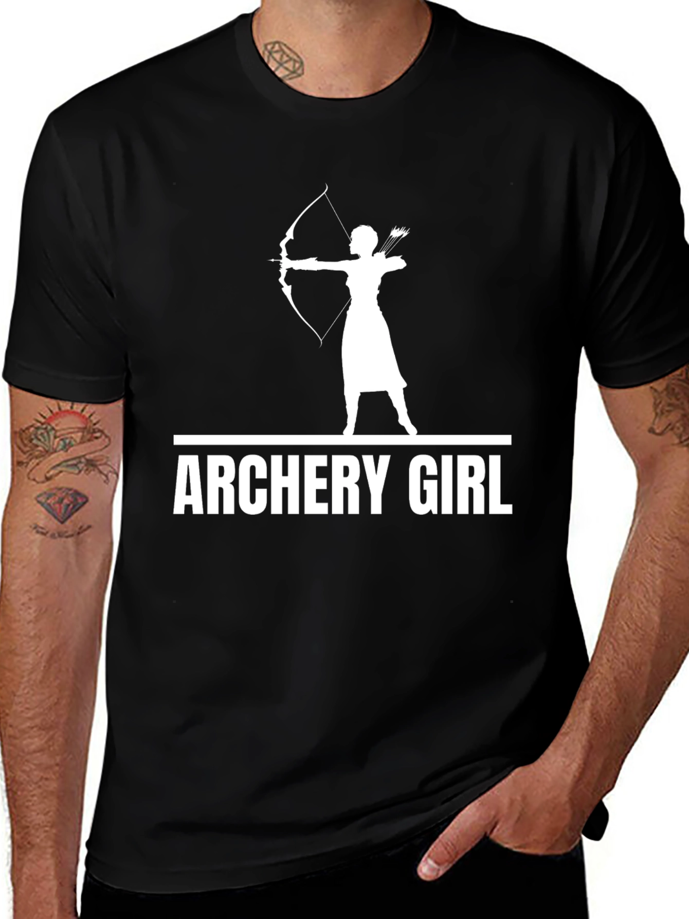 Archery Girl Graphic Tee - Black Cotton T-Shirt